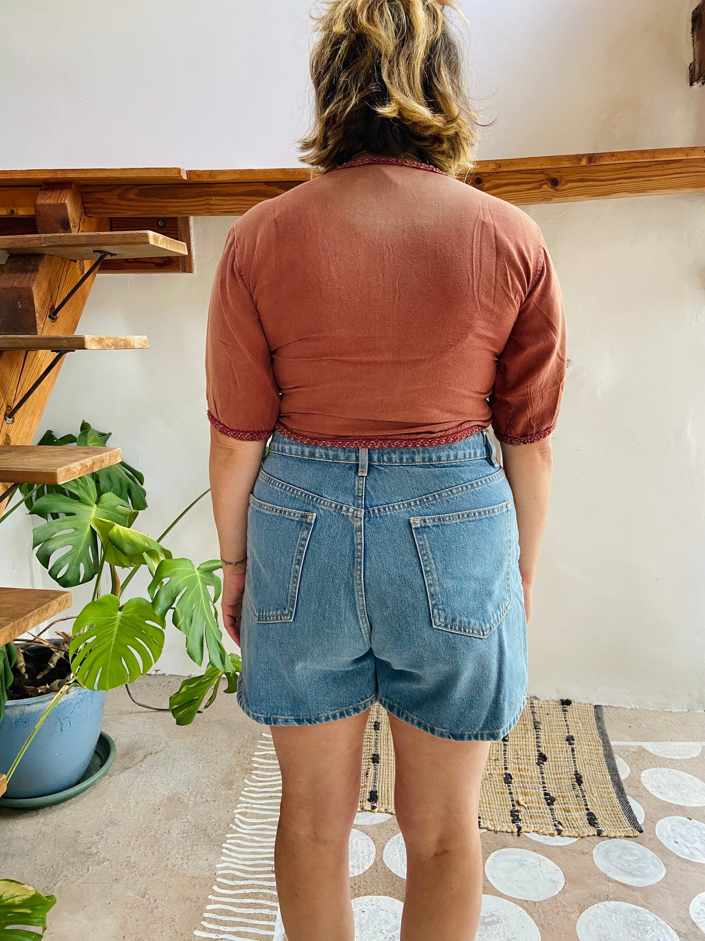 VINTAGE 90’s Bohemian Dusty Red Embroidered Crop Top - S