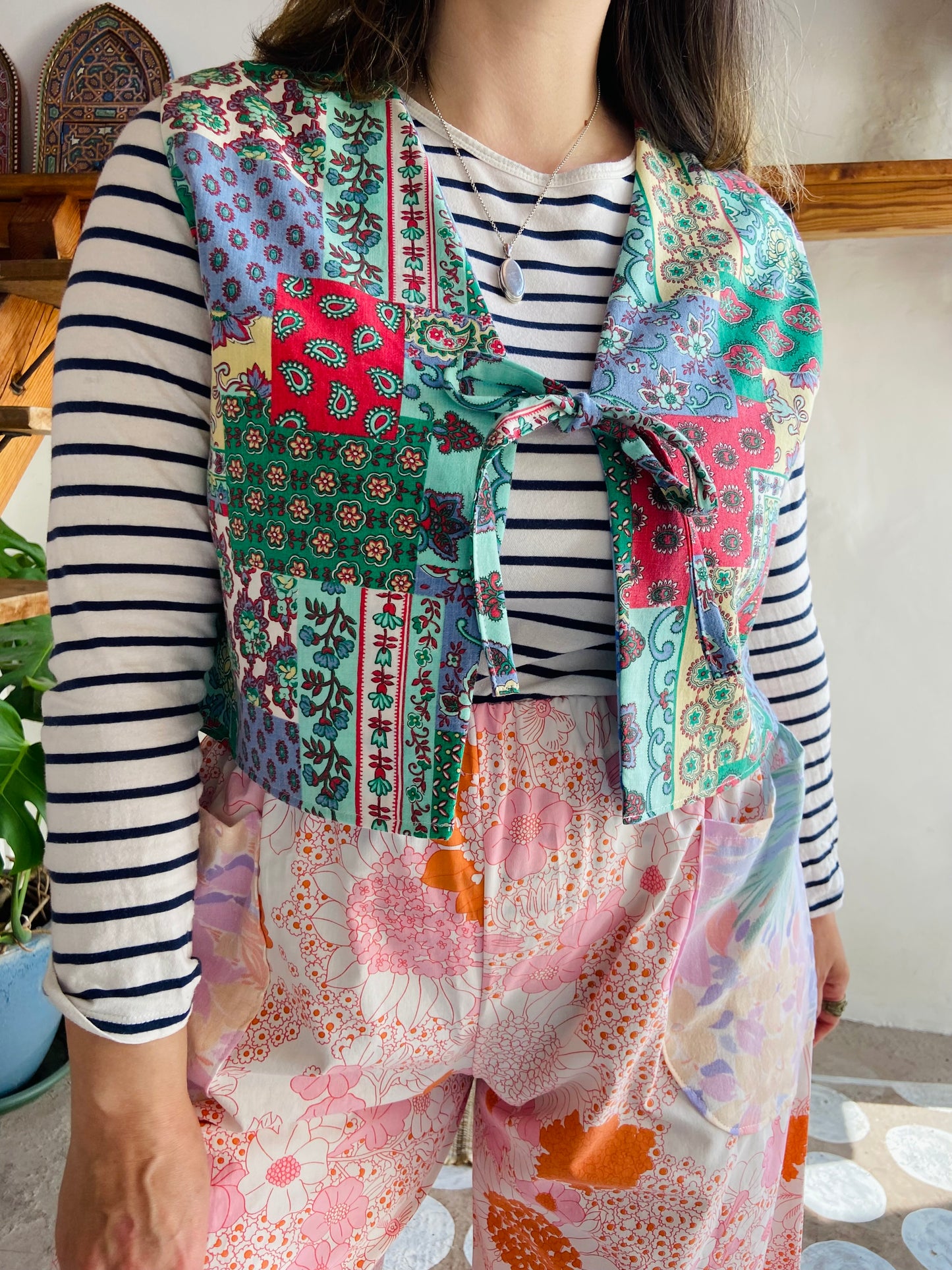 DESERT FOX Patchwork Provencal & Blue Floral Reversible Waistcoat - S/M
