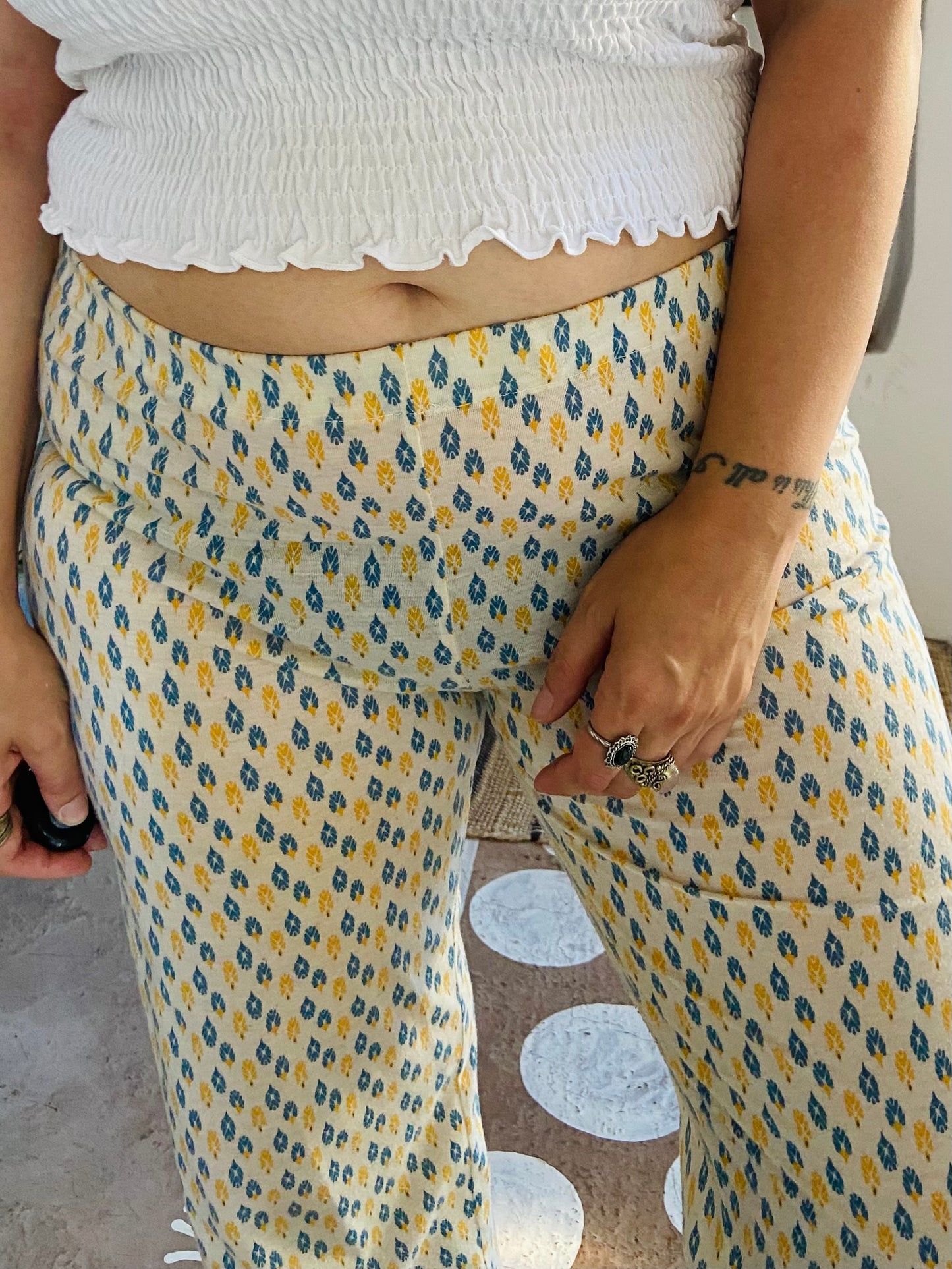 VINTAGE 90's Blue & Yellow Bohemian Print Trousers - S/M