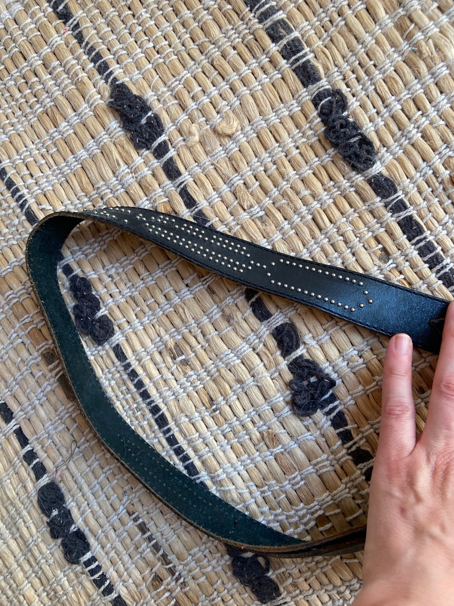 VINTAGE 90's Black Leather Western Silver Buckle Belt - ONE SIZE