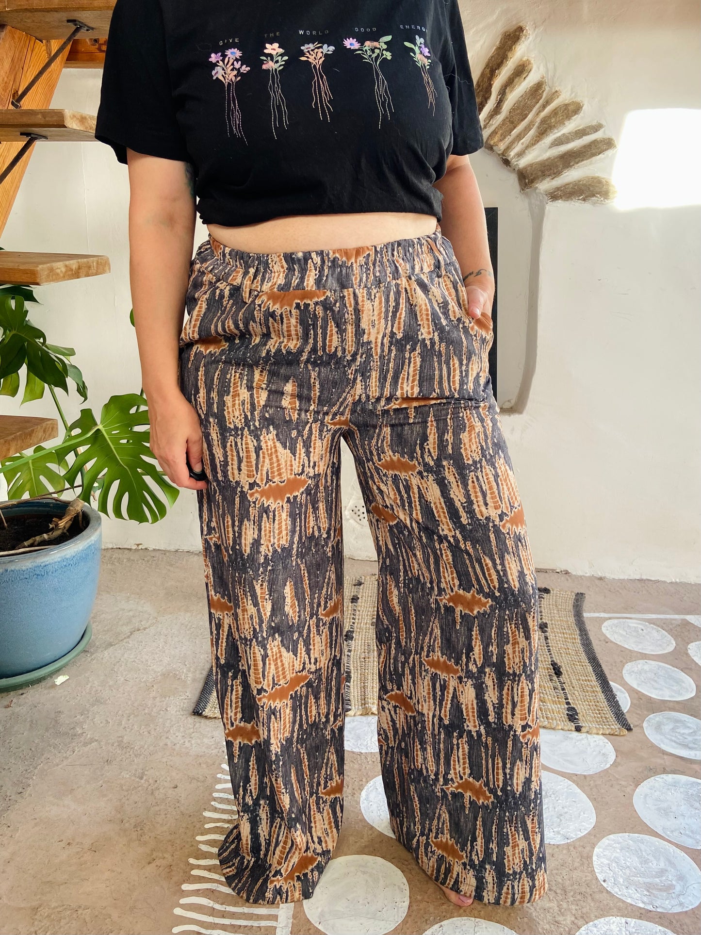 VINTAGE Y2K Wide Leg Tie Dye Pattern Trousers - M/L