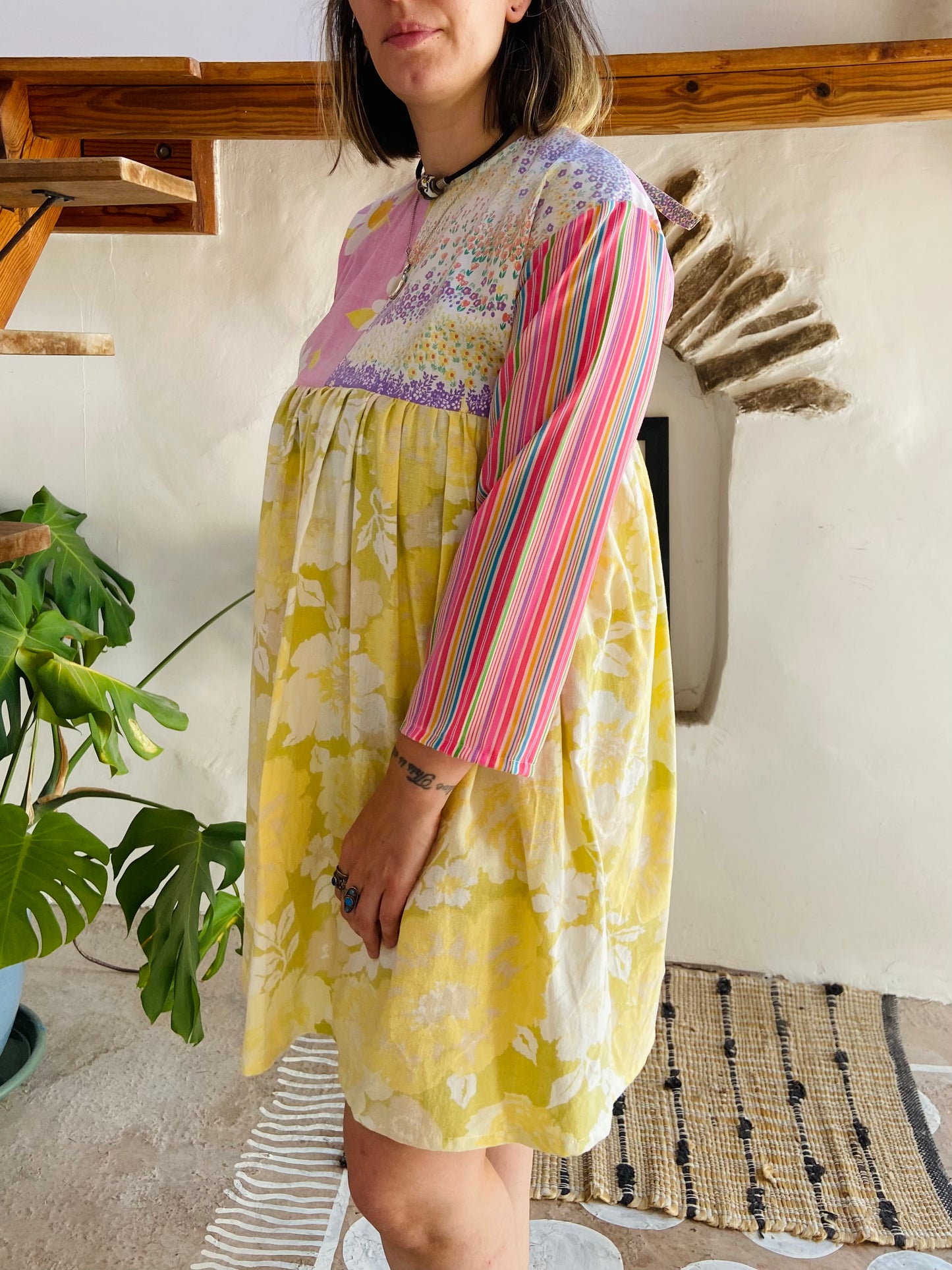 DESERT FOX Patchwork Pastel Floral Ruffle Dress - S/M