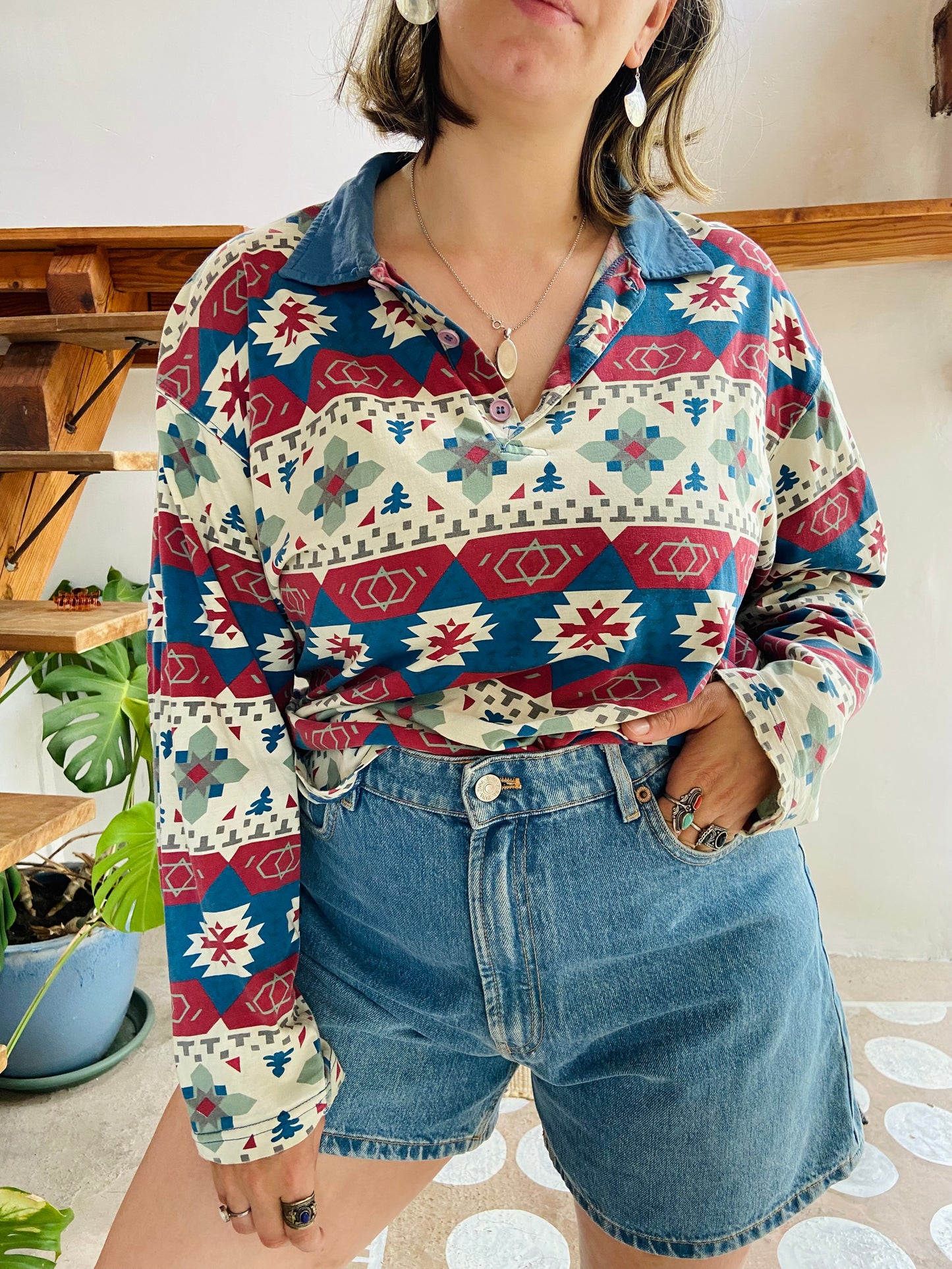 VINTAGE 90’s Bohemian Pattern Long Sleeve Top - M/L