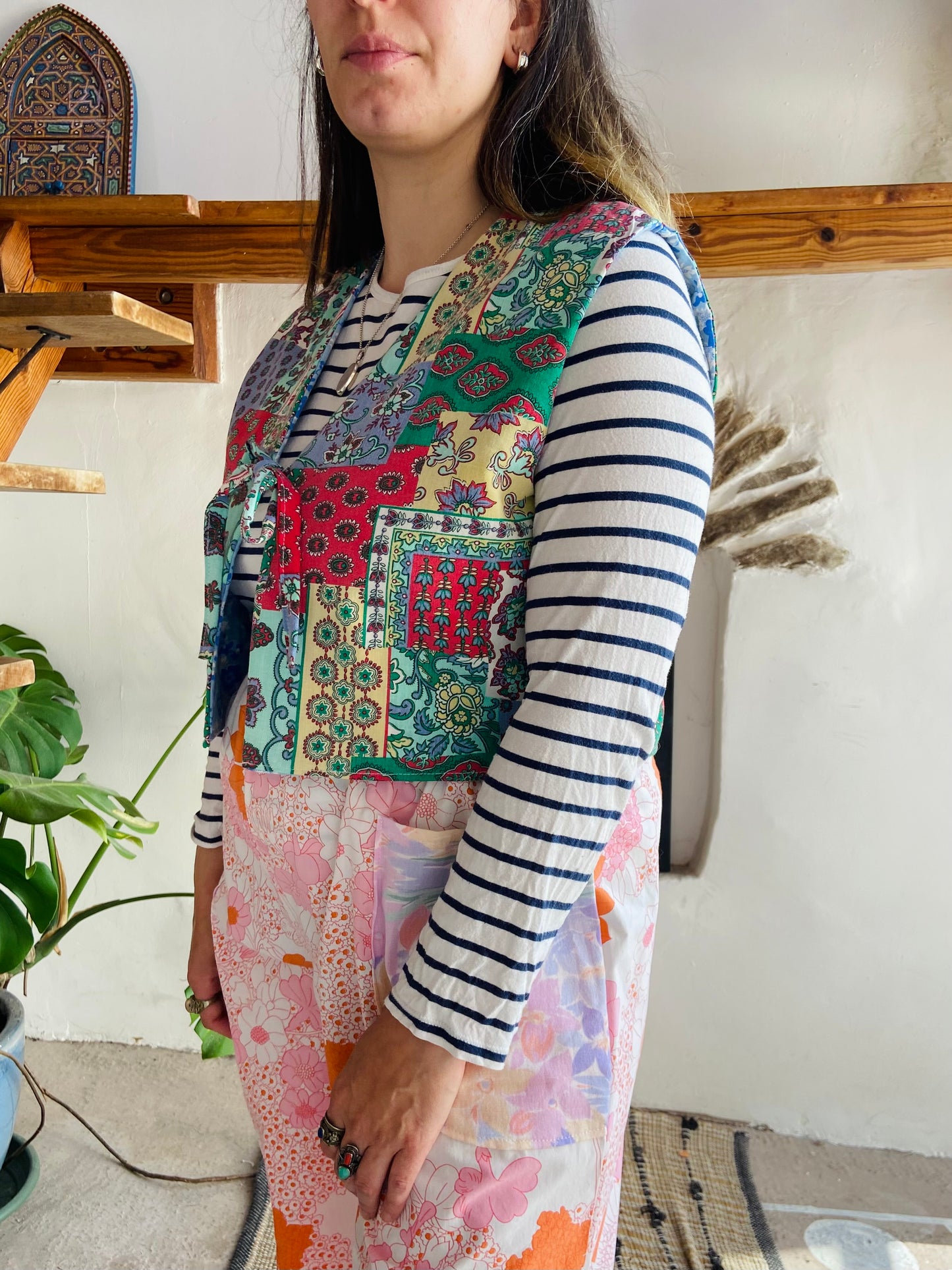 DESERT FOX Patchwork Provencal & Blue Floral Reversible Waistcoat - S/M