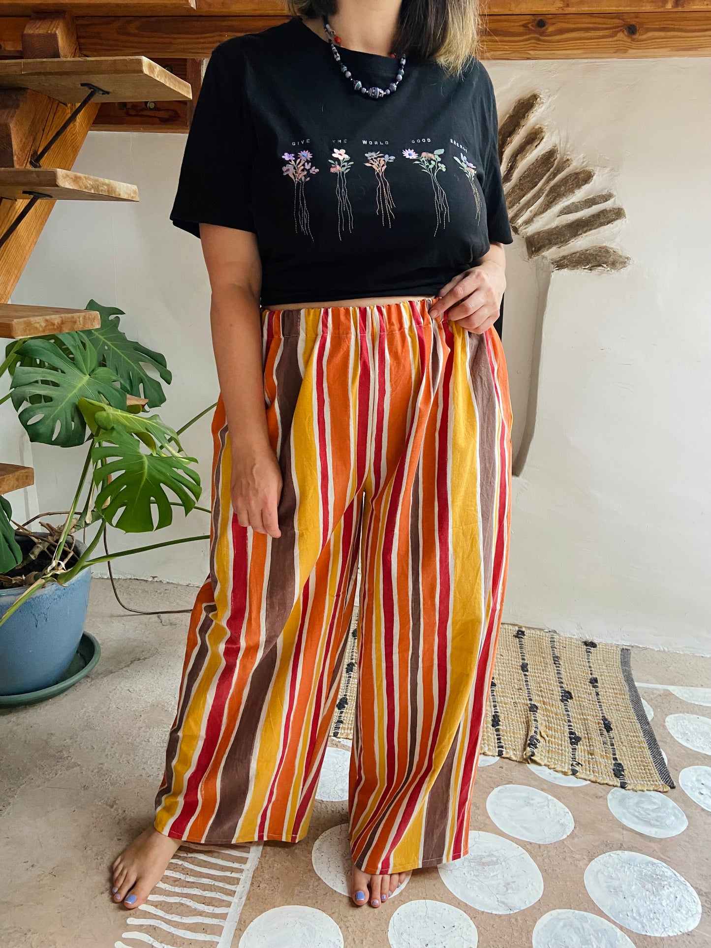 DESERT FOX Autumn Orange Stripe Wide Leg Trousers - M/L