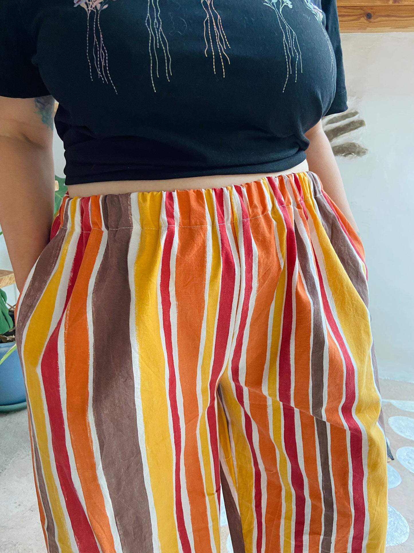 DESERT FOX Autumn Orange Stripe Wide Leg Trousers - M/L