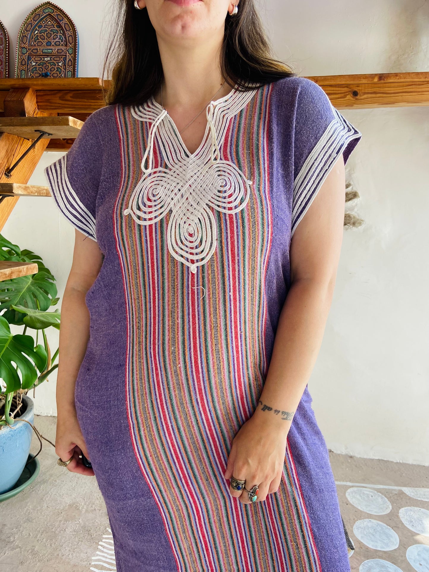 VINTAGE Bohemian Stripe Rainbow Tunic Maxi Dress - M