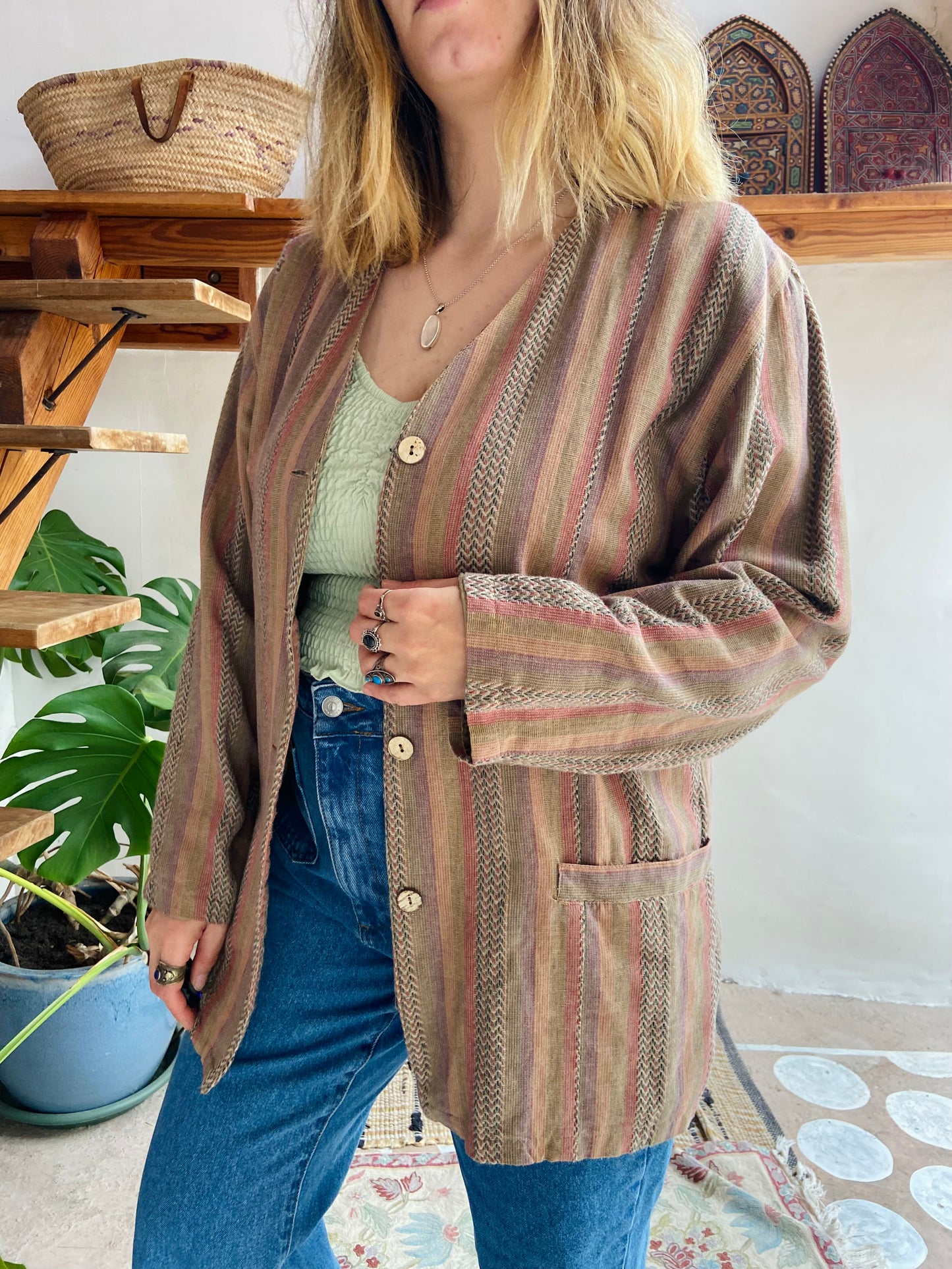 VINTAGE 90’s Dusty Stripe Bohemian Long Sleeve Jacket - L