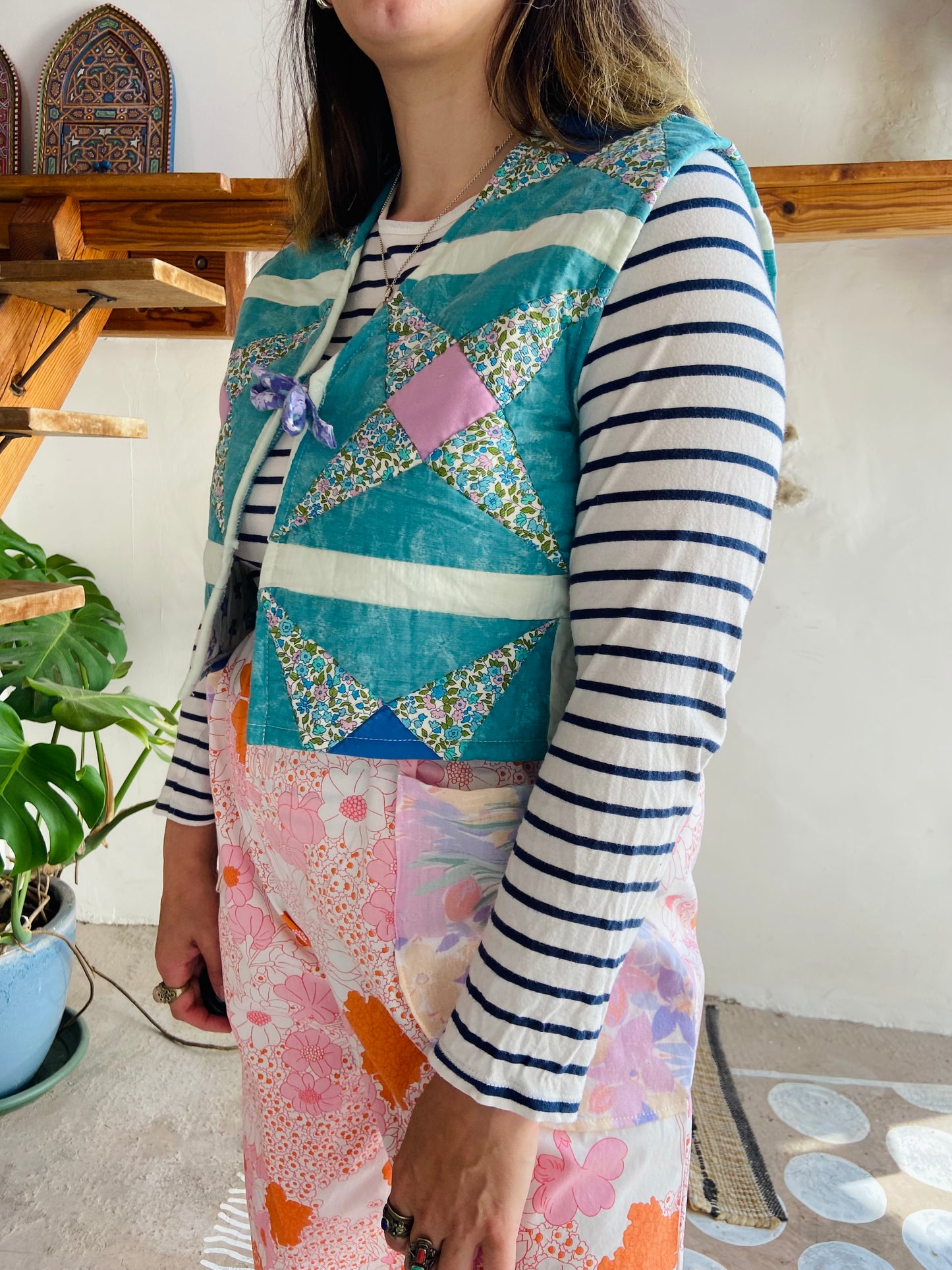 DESERT FOX Patchwork Floral Quilted Sleeveless Waistcoat Gilet - S/M and M/L
