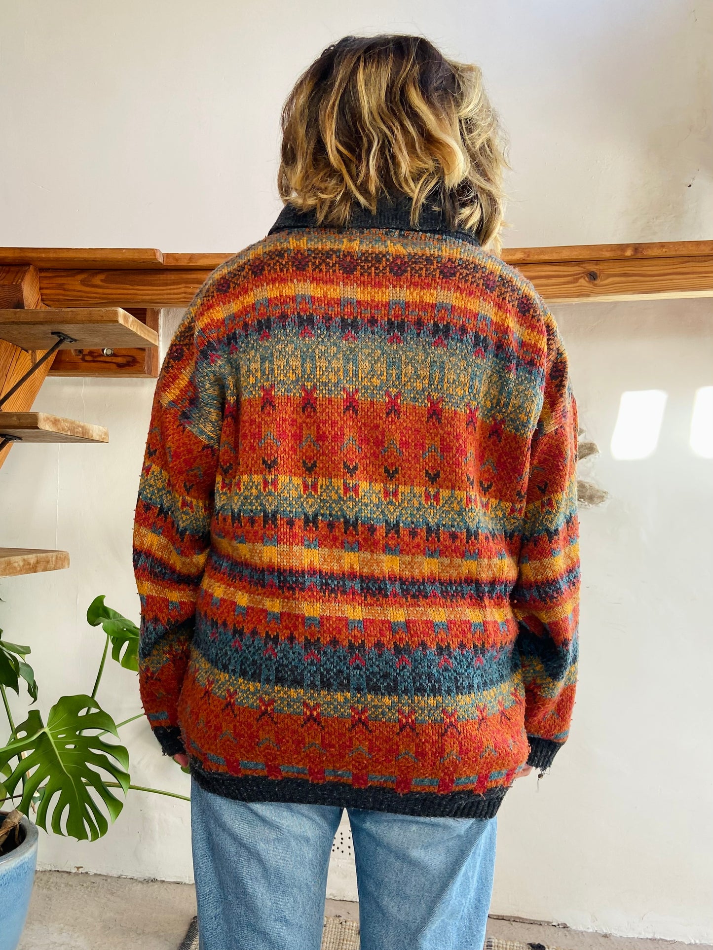 VINTAGE 90’s Bright Stripe Oversized Jumper - L