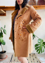 VINTAGE 90's Faux Fur Embroidered Afghan Coat - M/L