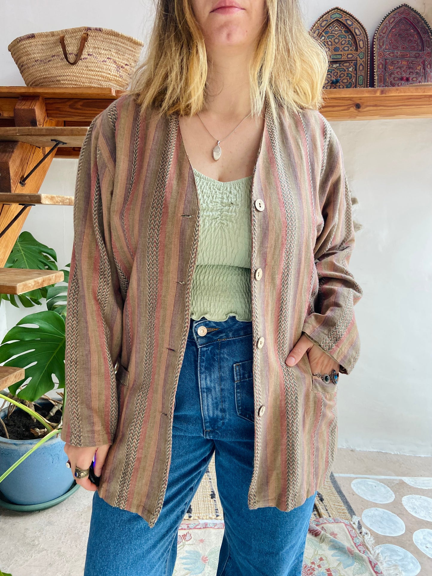 VINTAGE 90’s Dusty Stripe Bohemian Long Sleeve Jacket - L