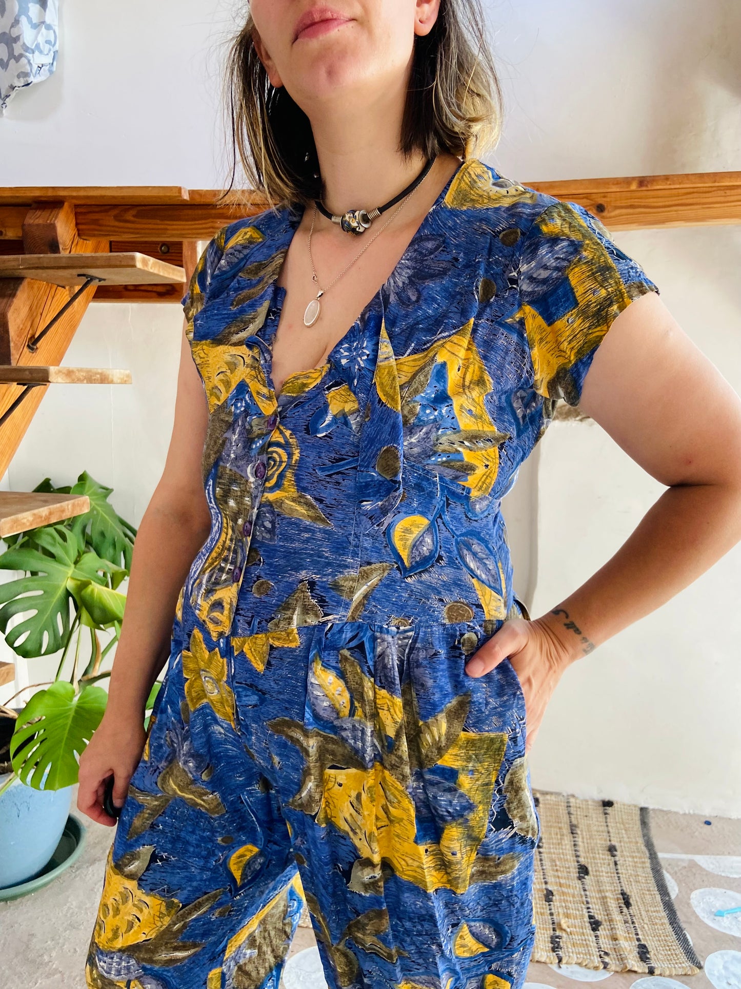 VINTAGE 80's Floral Bohemian Pattern Jumpsuit - S