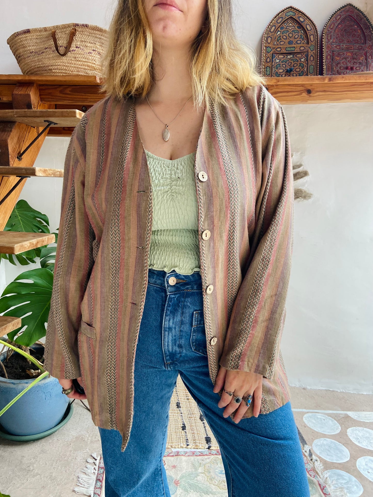 VINTAGE 90’s Dusty Stripe Bohemian Long Sleeve Jacket - L