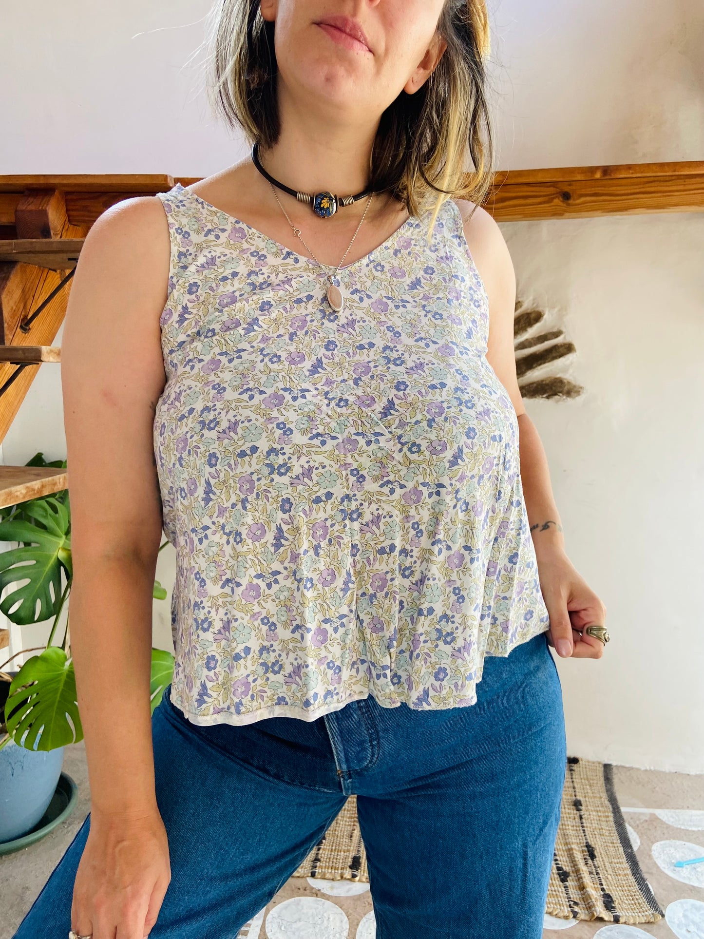 VINTAGE 90's Ditzy Floral Loose Tank Top - S/M