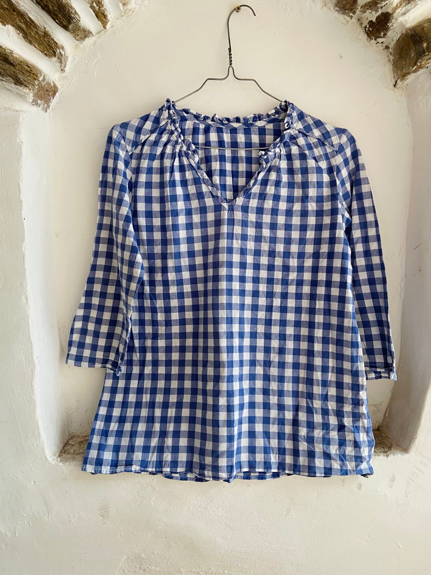 VINTAGE 90’s Blue Gingham Long Sleeve Top - S