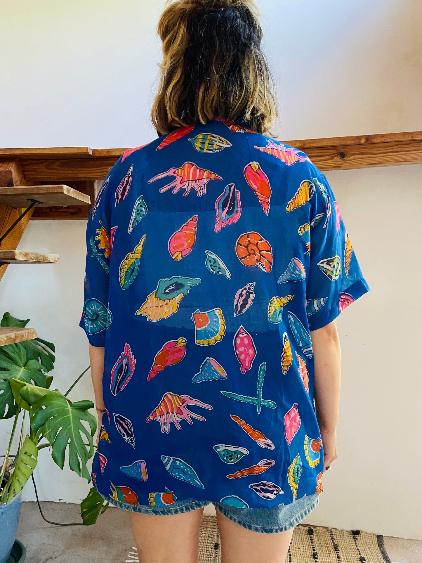 VINTAGE 90's Sea Shell Print Loose Floaty Shirt - L