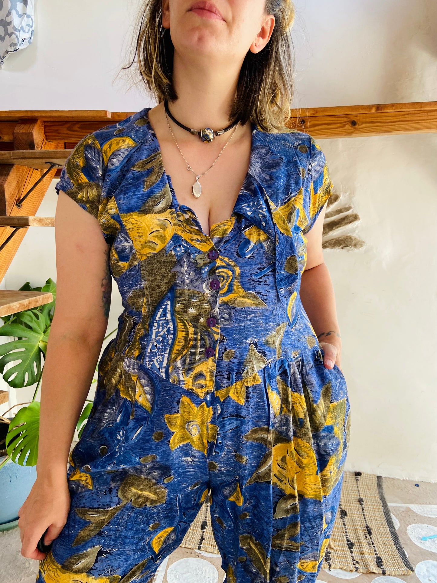 VINTAGE 80's Floral Bohemian Pattern Jumpsuit - S