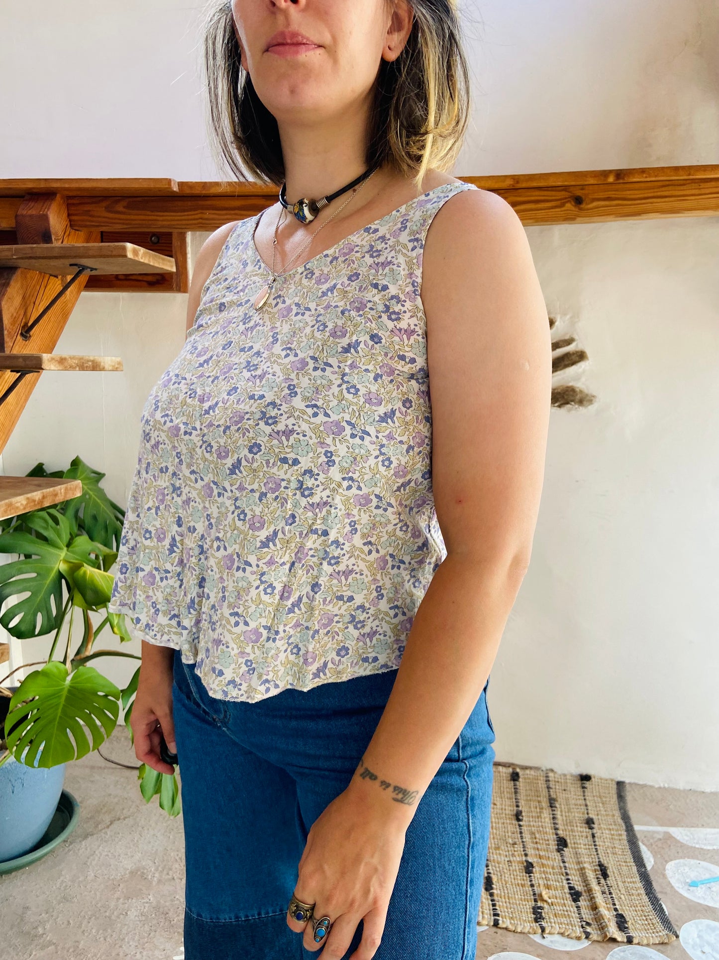 VINTAGE 90's Ditzy Floral Loose Tank Top - S/M
