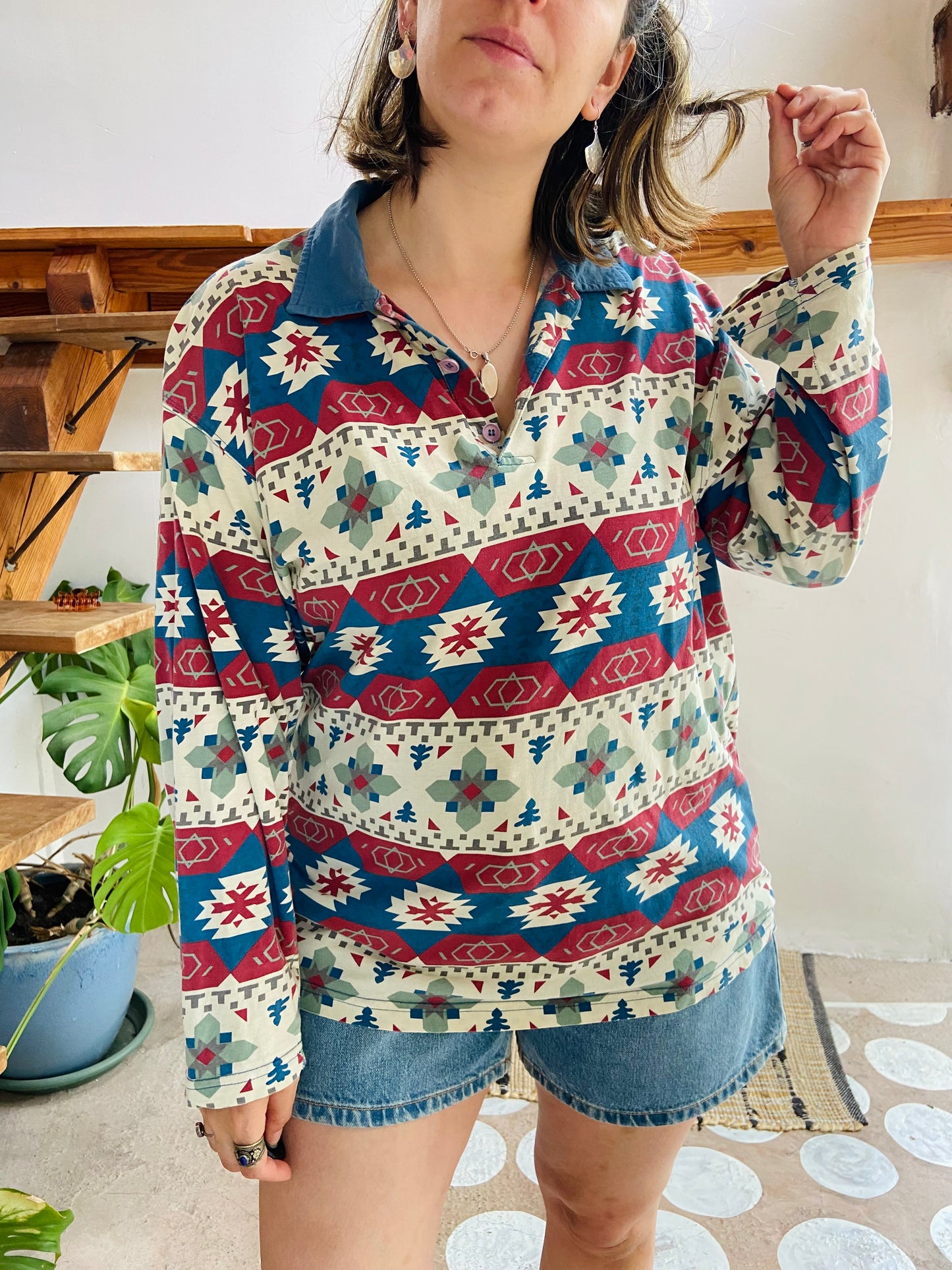 VINTAGE 90’s Bohemian Pattern Long Sleeve Top - M/L