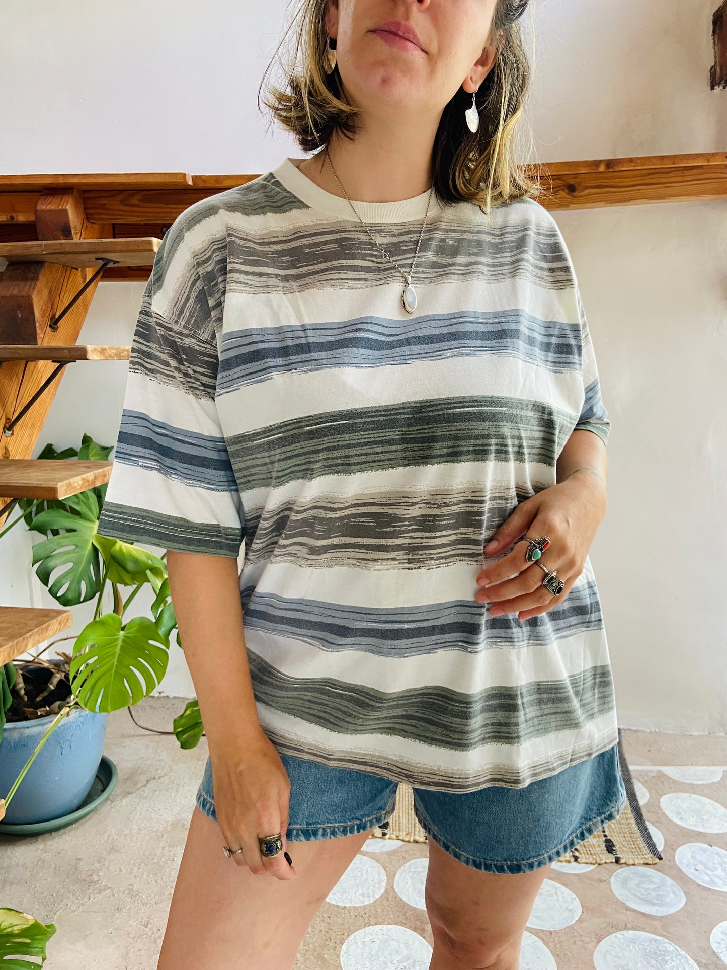 VINTAGE 90’s Stripe Grunge Short Sleeve Tee T-Shirt - L