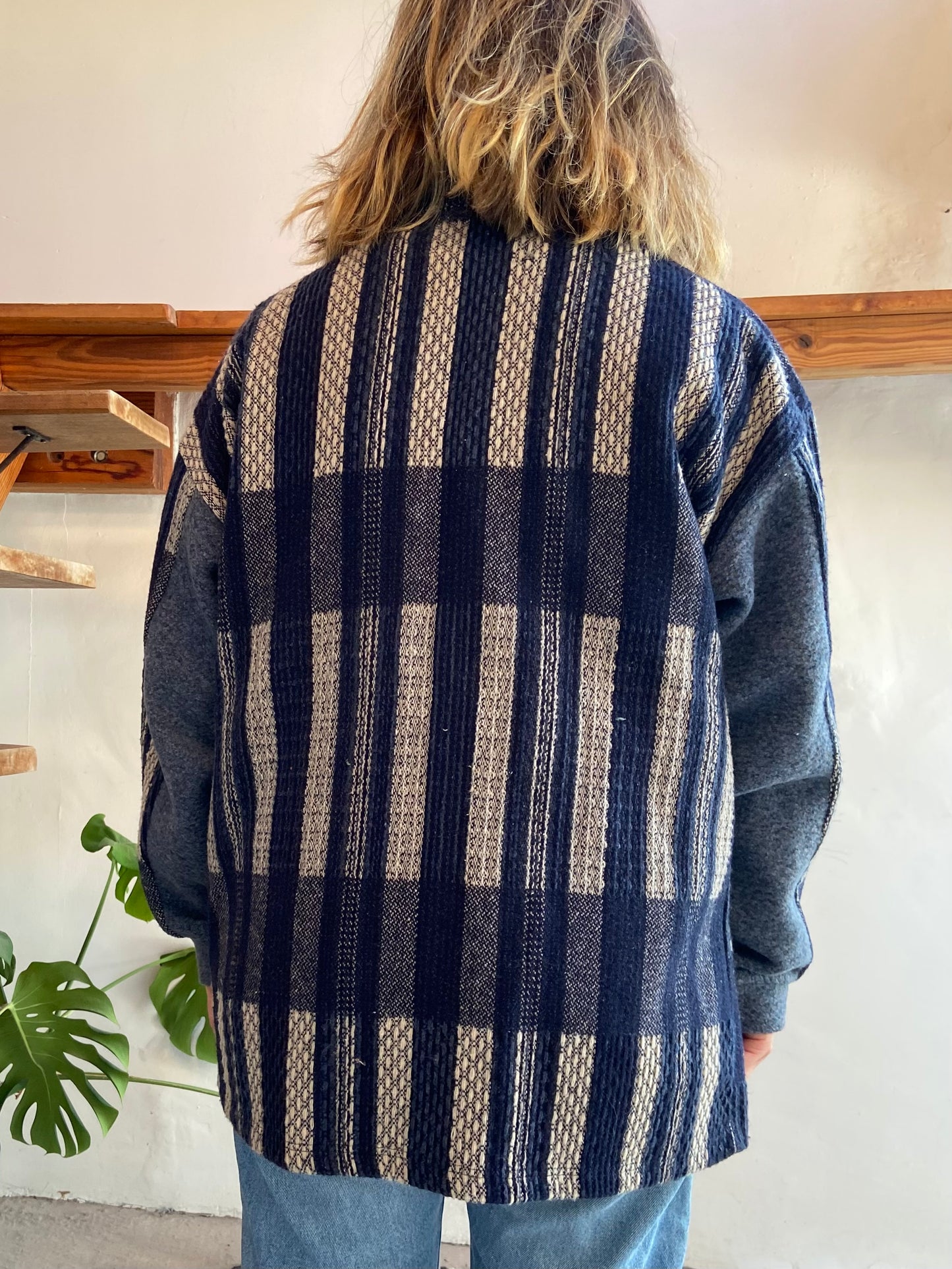 VINTAGE 90's Blue Hippie Woven Bohemian Zip Up Jacket - M