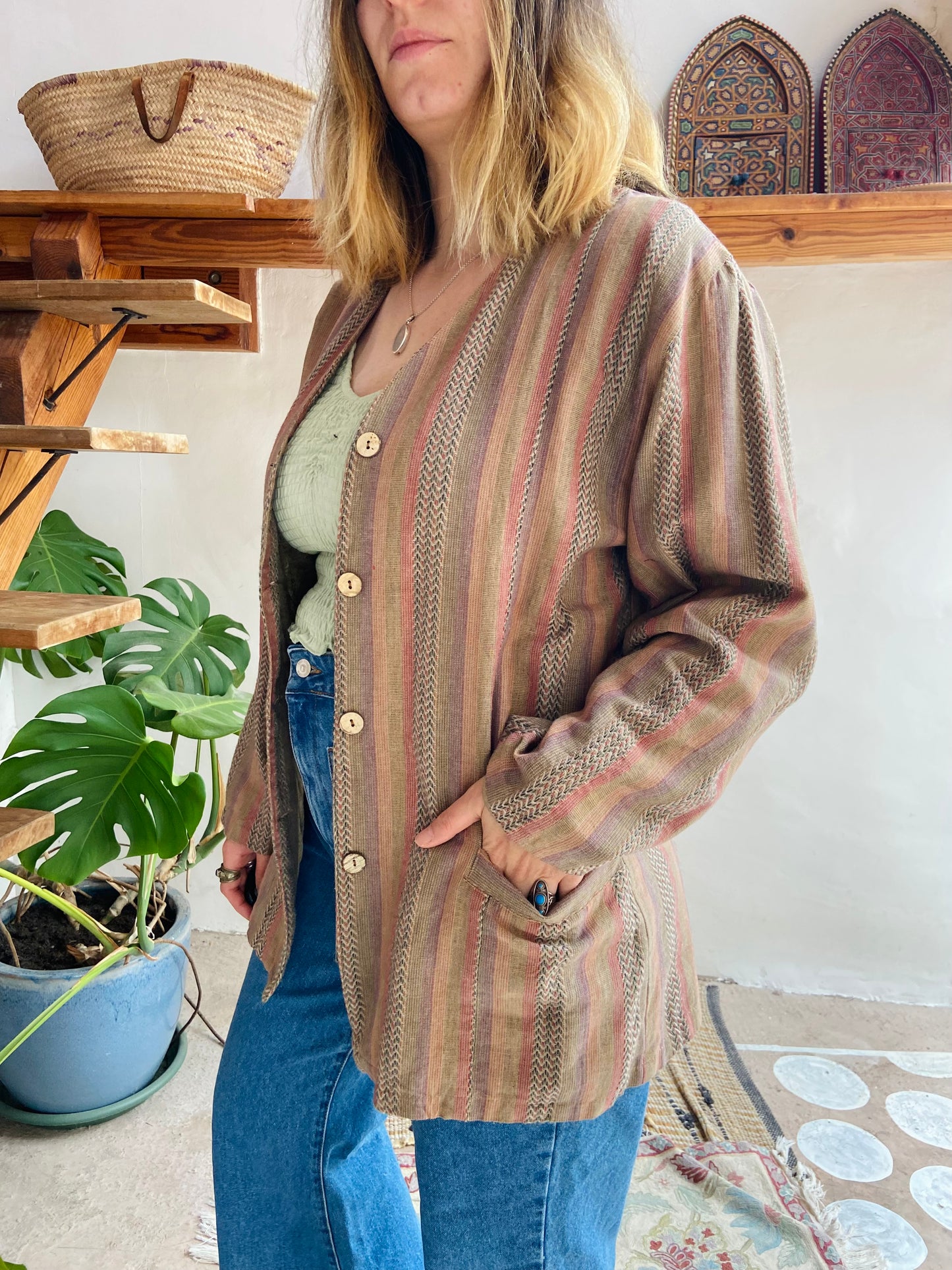 VINTAGE 90’s Dusty Stripe Bohemian Long Sleeve Jacket - L