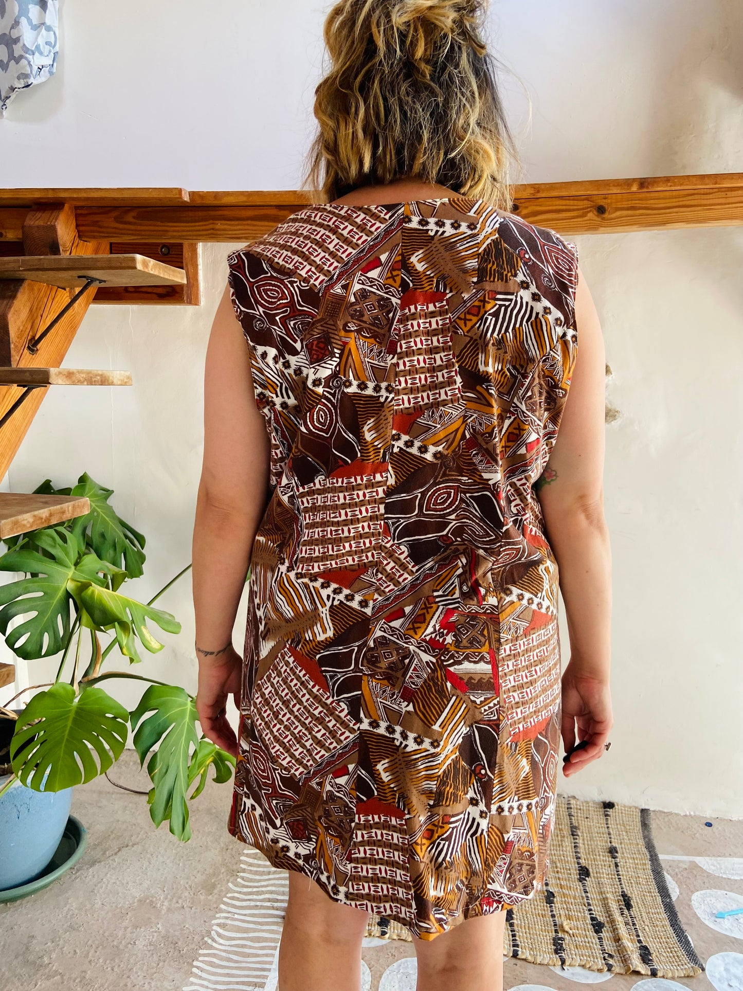 VINTAGE 90's Brown Floral Button Up Mini Dress - M/L