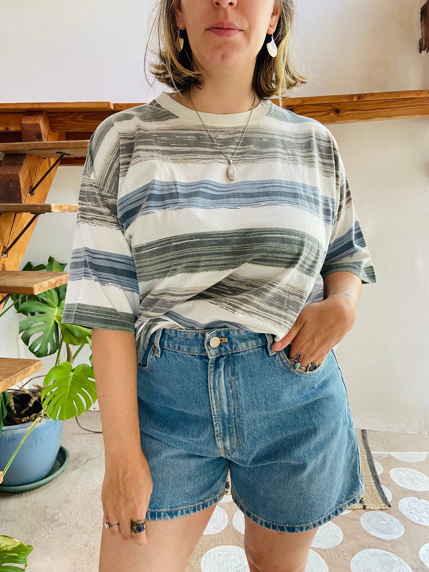 VINTAGE 90’s Stripe Grunge Short Sleeve Tee T-Shirt - L