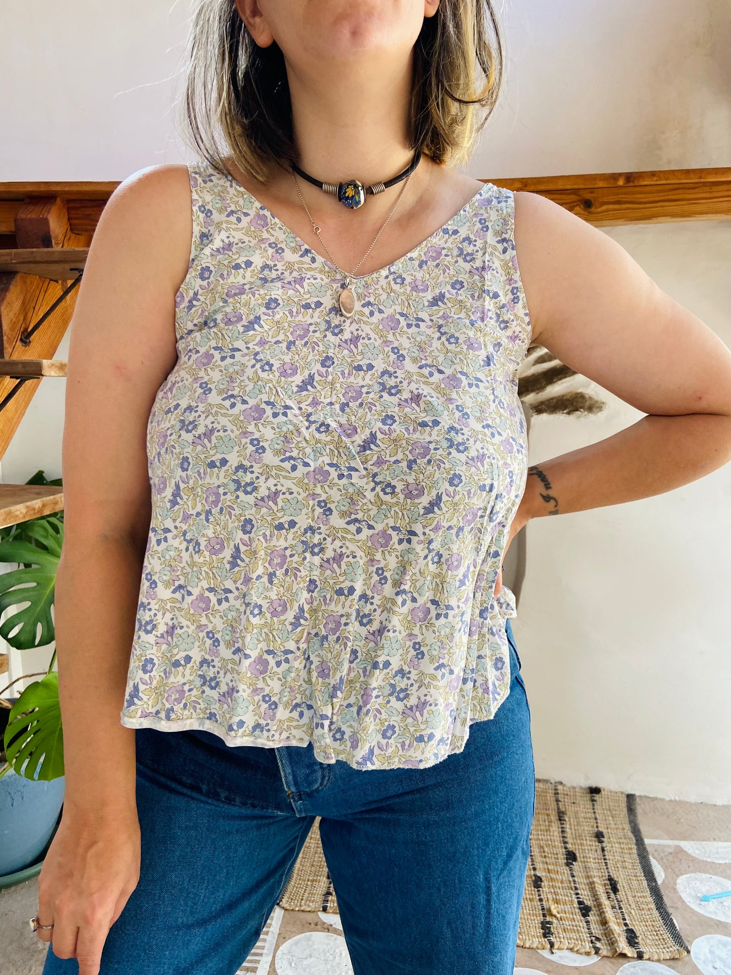VINTAGE 90's Ditzy Floral Loose Tank Top - S/M