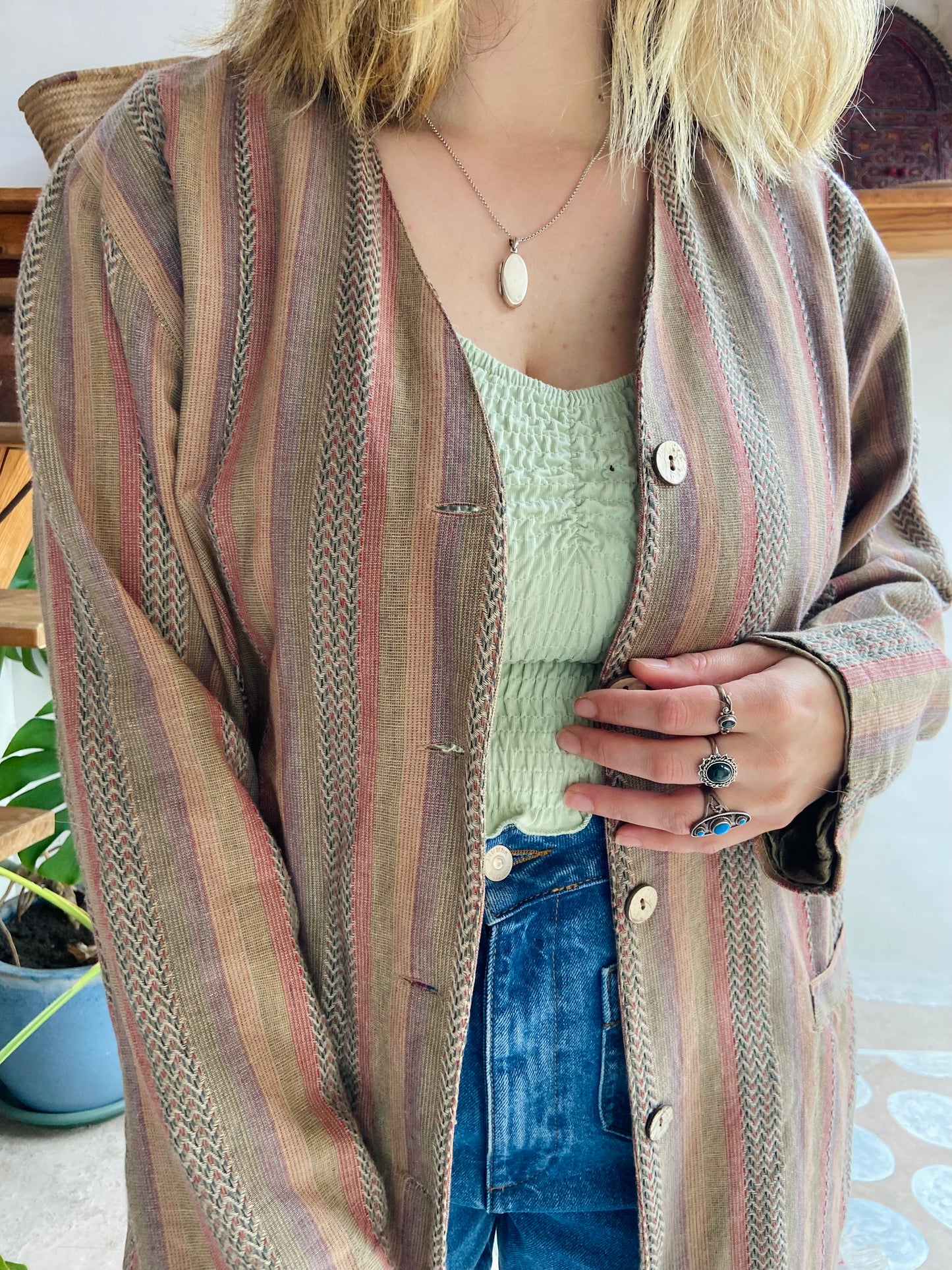 VINTAGE 90’s Dusty Stripe Bohemian Long Sleeve Jacket - L