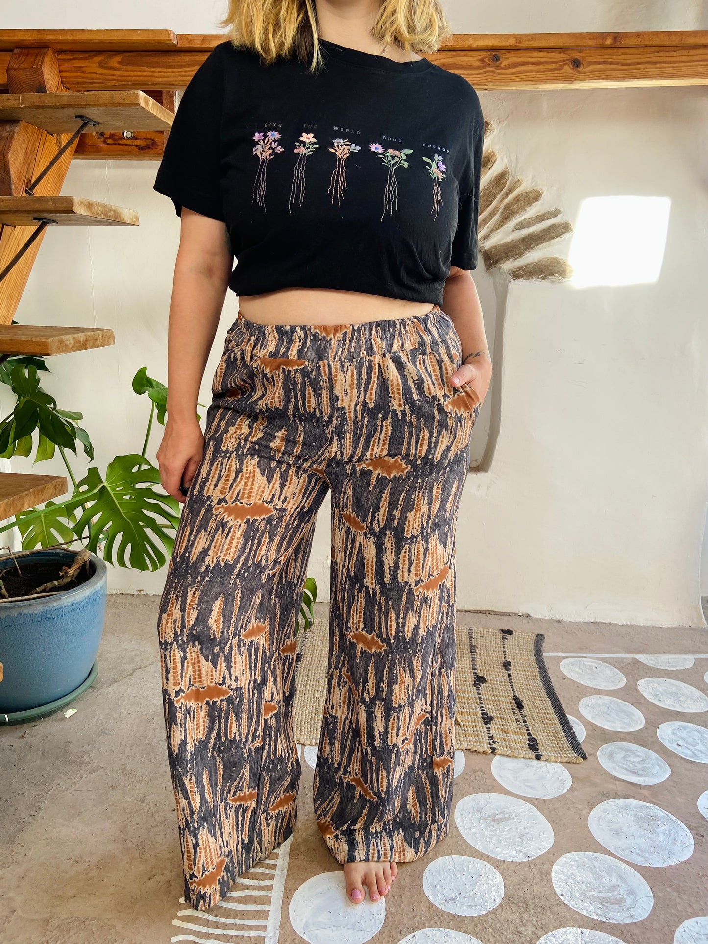 VINTAGE Y2K Wide Leg Tie Dye Pattern Trousers - M/L