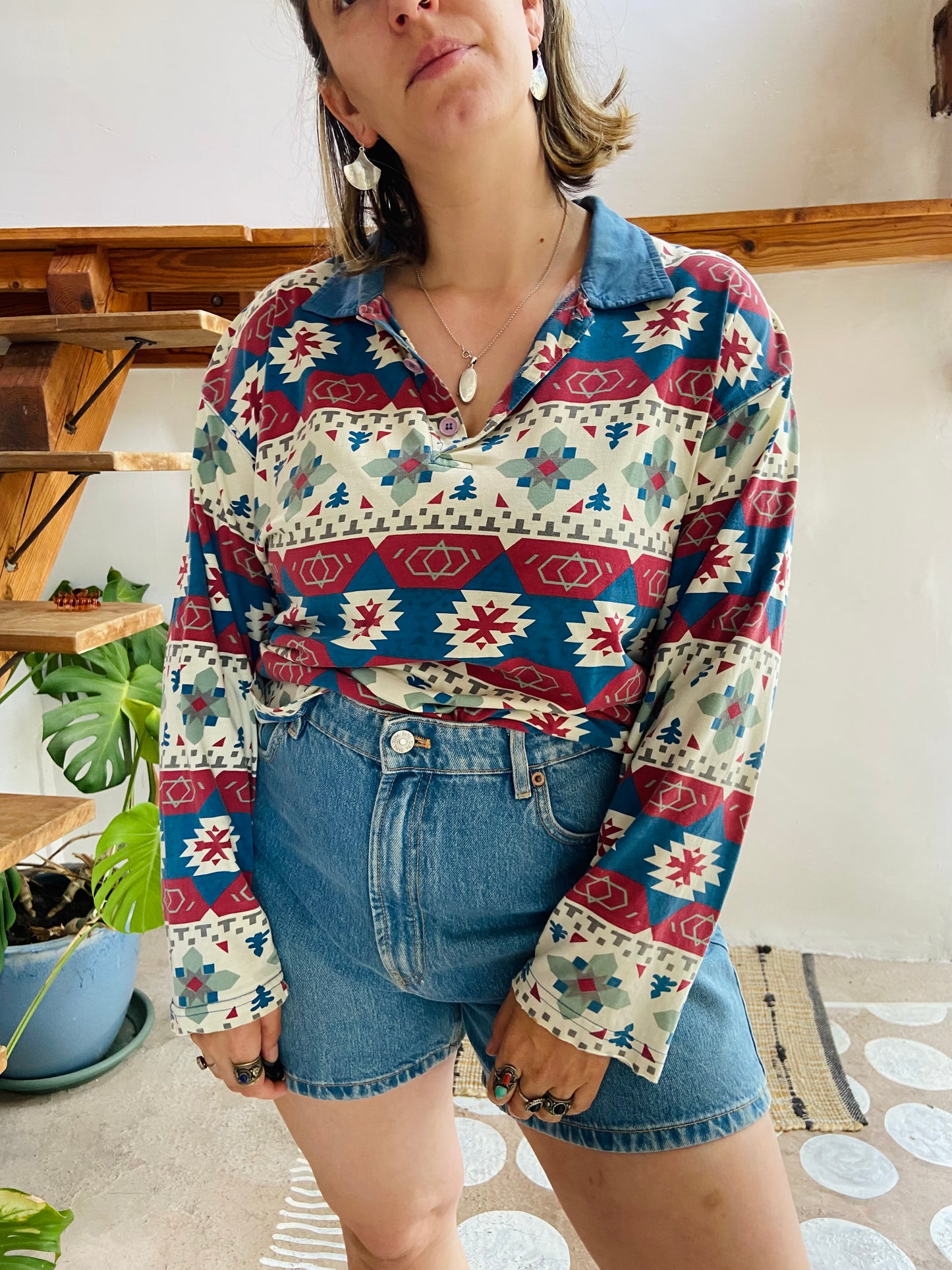 VINTAGE 90’s Bohemian Pattern Long Sleeve Top - M/L