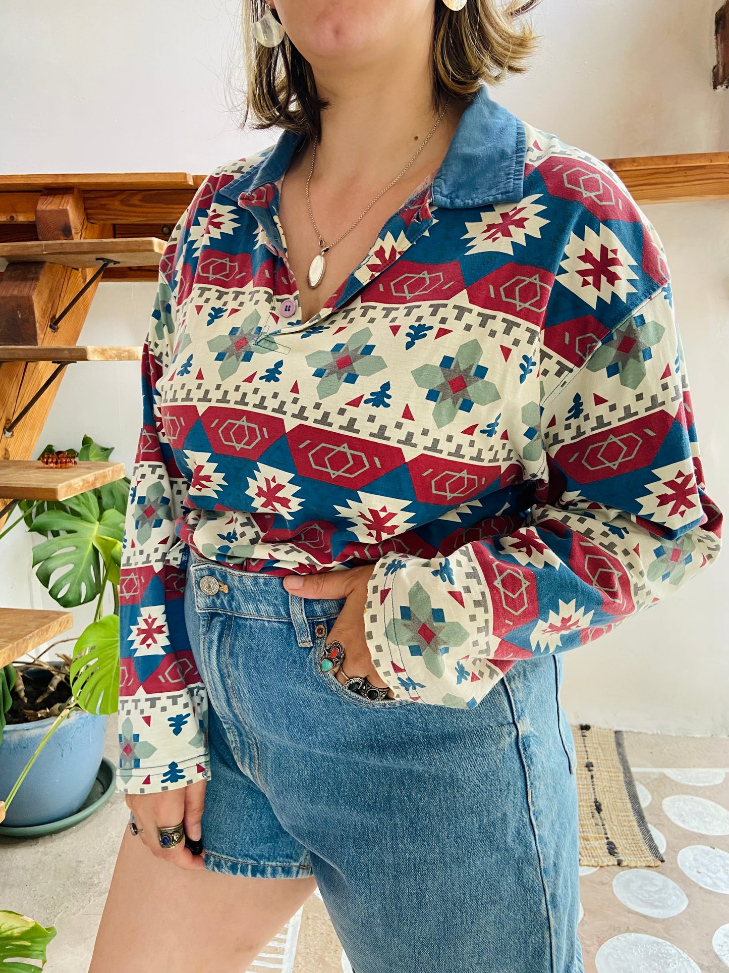 VINTAGE 90’s Bohemian Pattern Long Sleeve Top - M/L