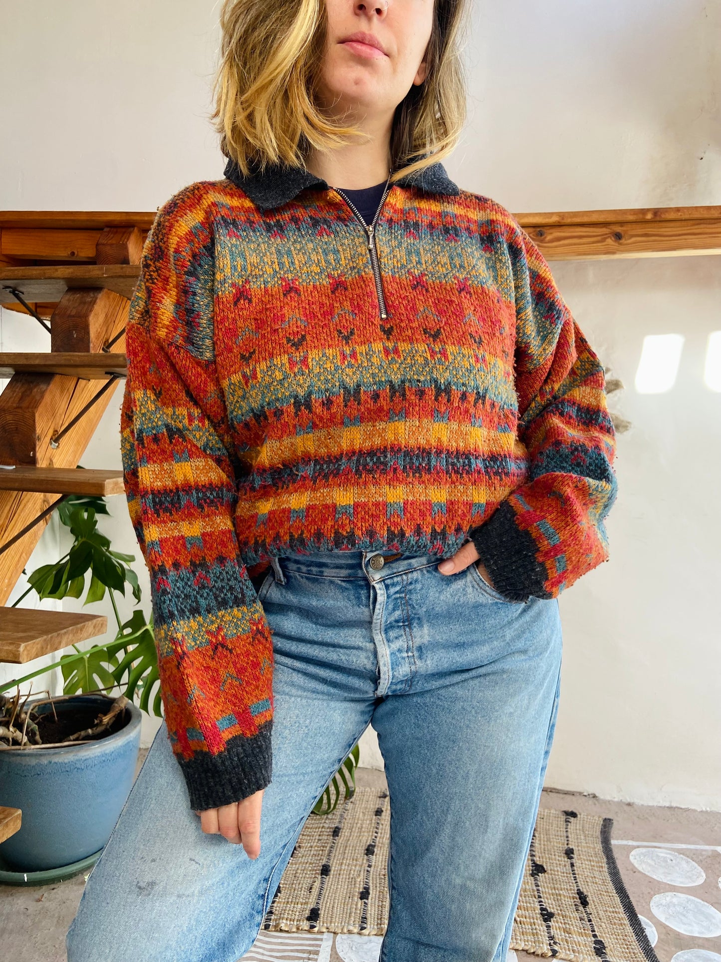VINTAGE 90’s Bright Stripe Oversized Jumper - L