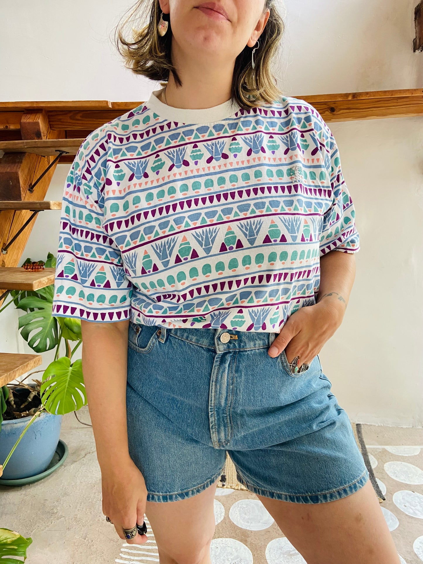 VINTAGE 90’s Bohemian Patterned Oversized Tee T-Shirt - M/L