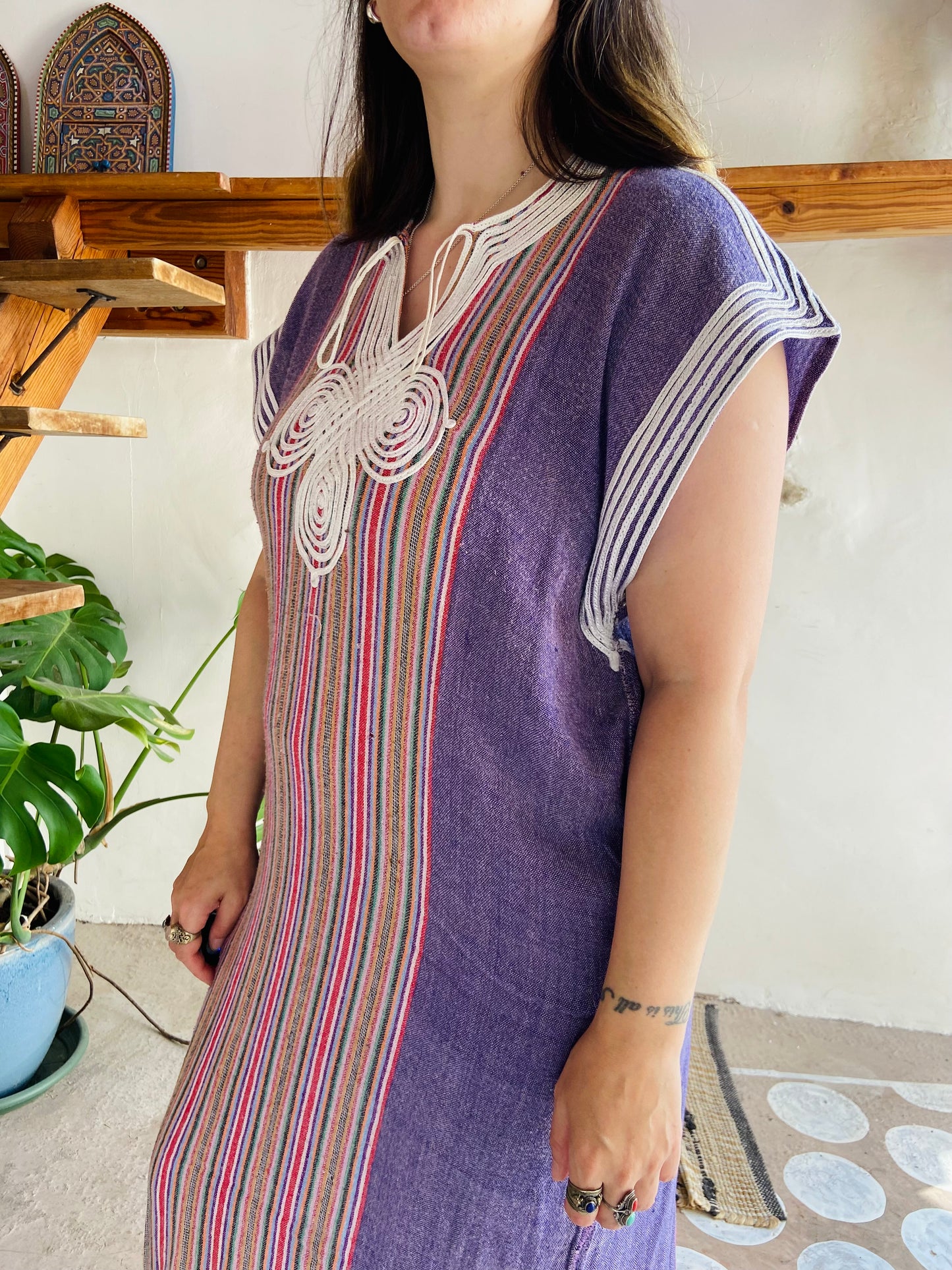 VINTAGE Bohemian Stripe Rainbow Tunic Maxi Dress - M