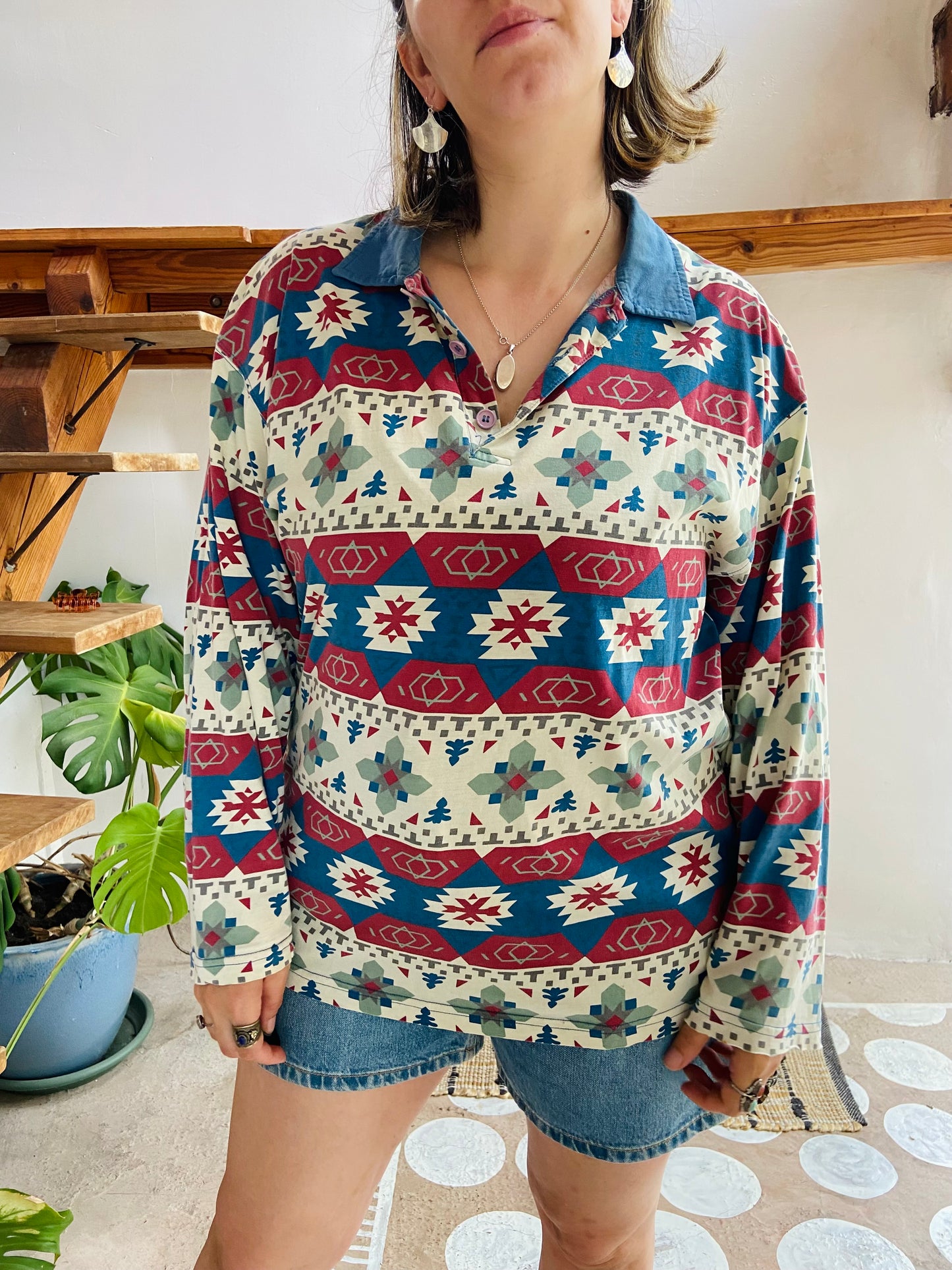 VINTAGE 90’s Bohemian Pattern Long Sleeve Top - M/L