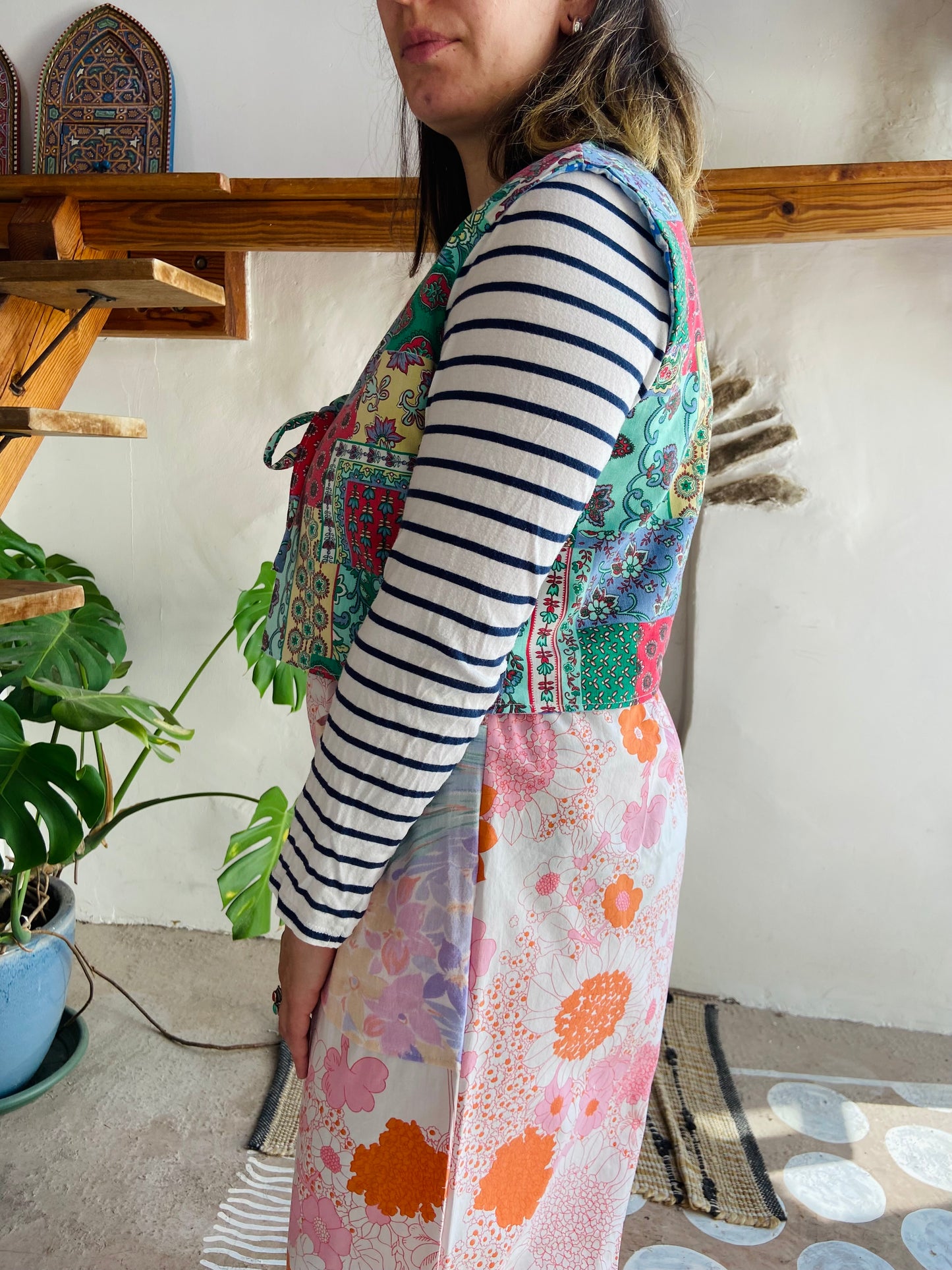 DESERT FOX Patchwork Provencal & Blue Floral Reversible Waistcoat - S/M