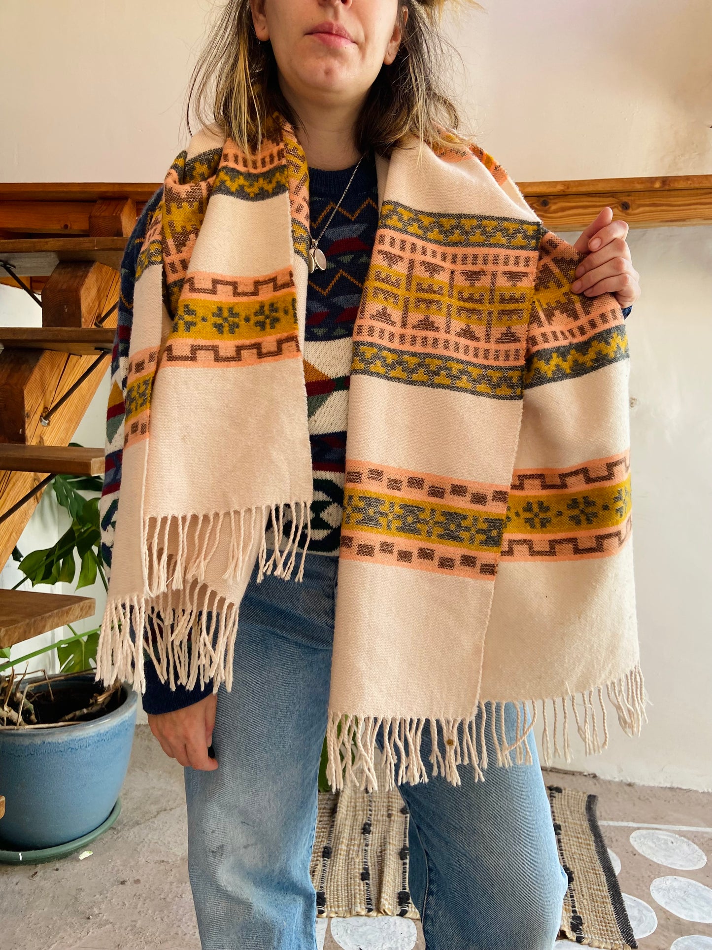 VINTAGE Bohemian Patterned Long Tassel Scarf - ONE SIZE