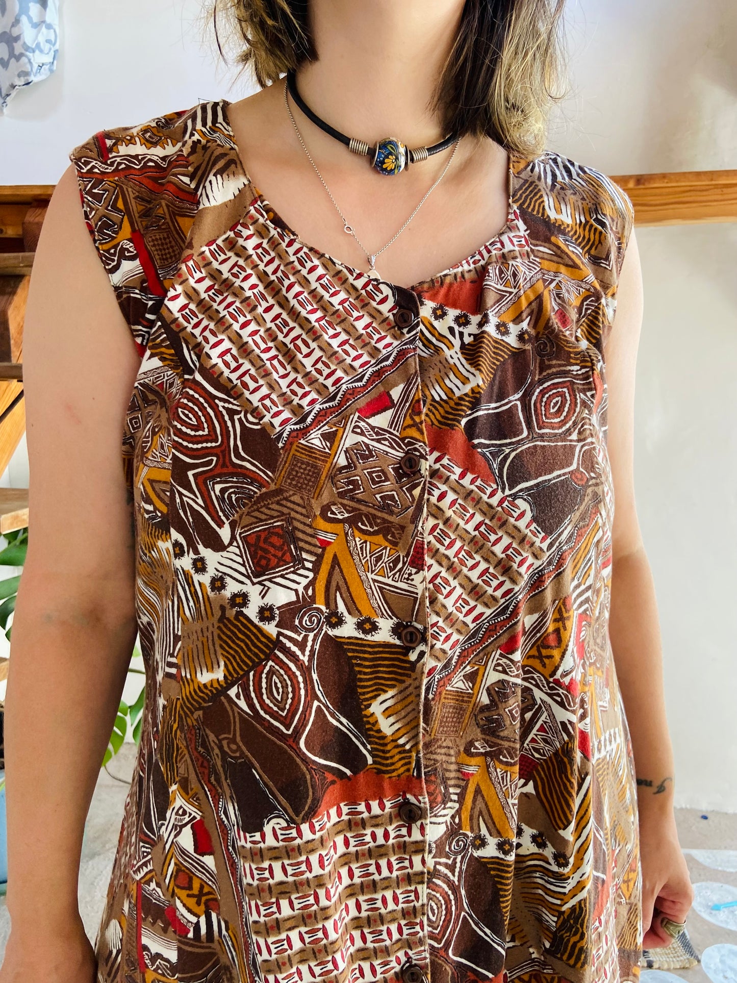 VINTAGE 90's Brown Floral Button Up Mini Dress - M/L