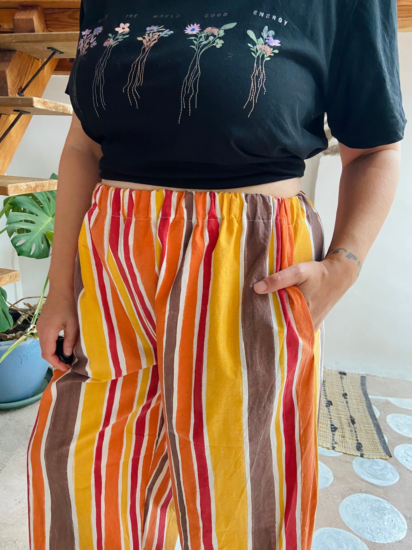 DESERT FOX Autumn Orange Stripe Wide Leg Trousers - M/L