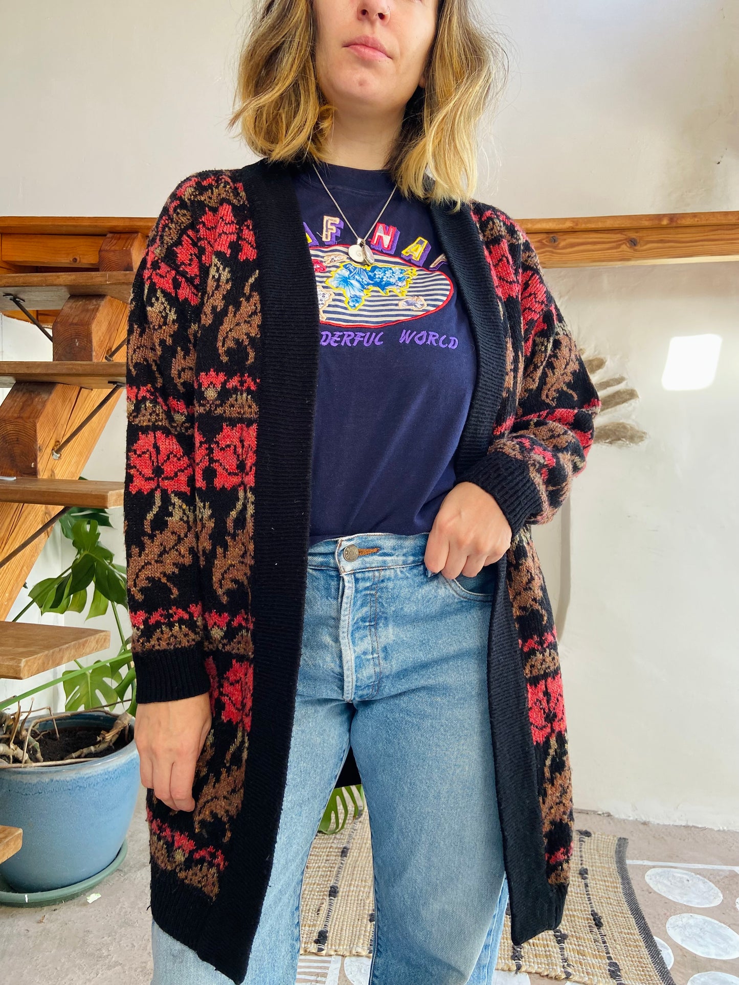 VINTAGE 80’s Floral Knit Cardigan - M/L