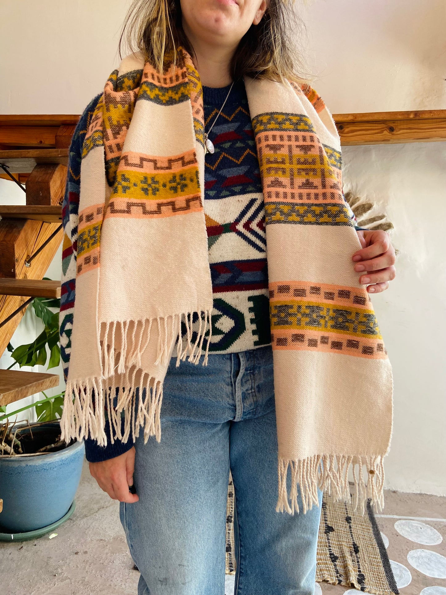 VINTAGE Bohemian Patterned Long Tassel Scarf - ONE SIZE