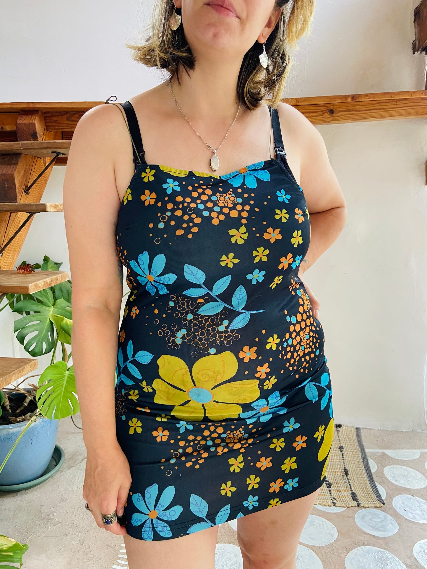 VINTAGE 90’s Floral Strappy Mini Dress - S/M