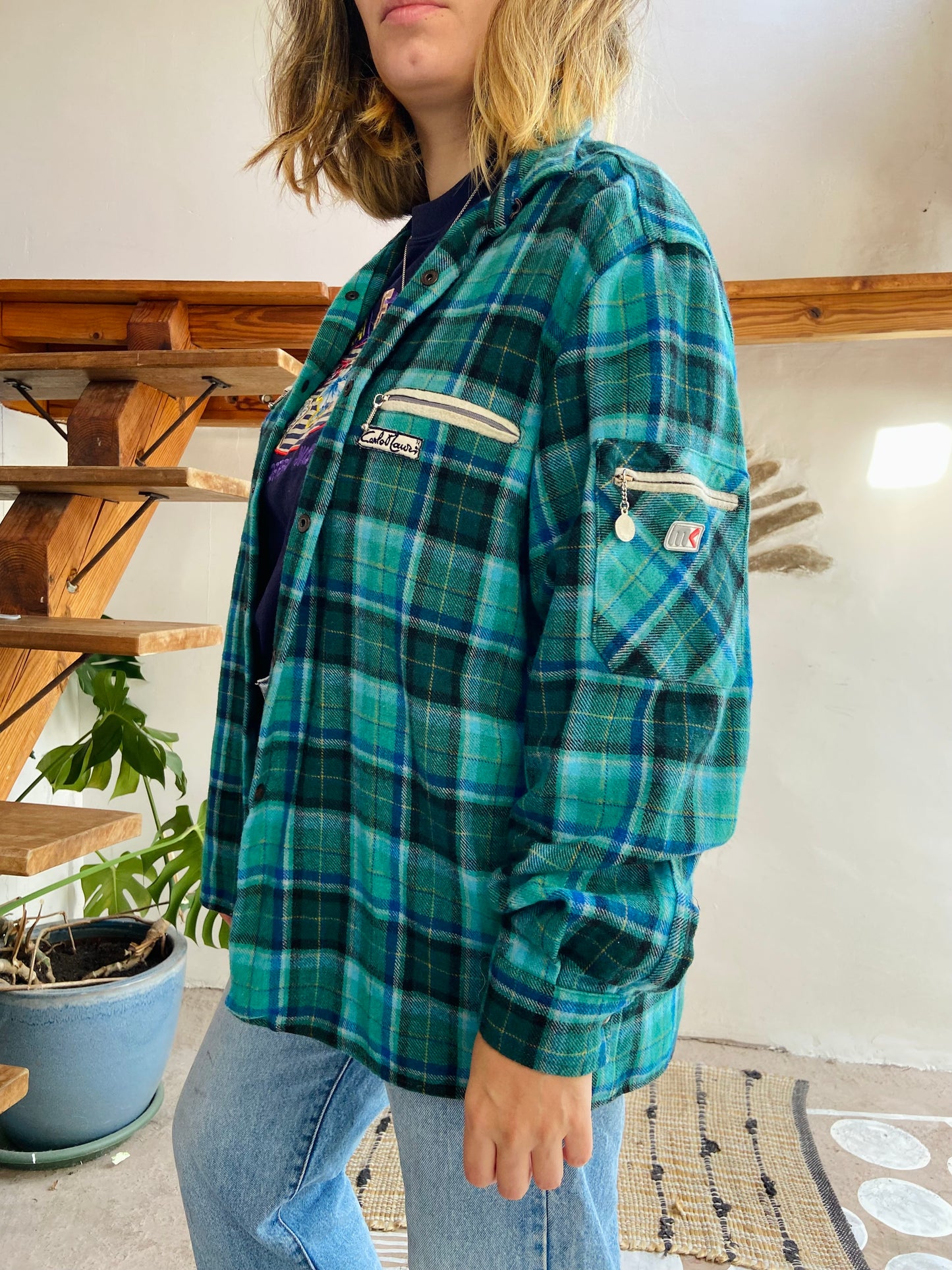 VINTAGE 90’s Flannel Checked Blue & Green Long Sleeve Shirt - L