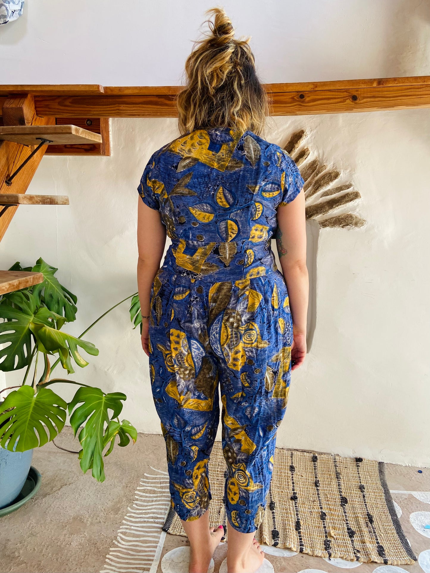 VINTAGE 80's Floral Bohemian Pattern Jumpsuit - S