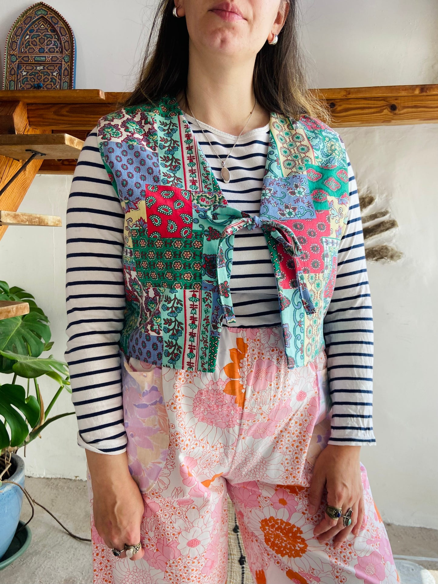DESERT FOX Patchwork Provencal & Blue Floral Reversible Waistcoat - S/M
