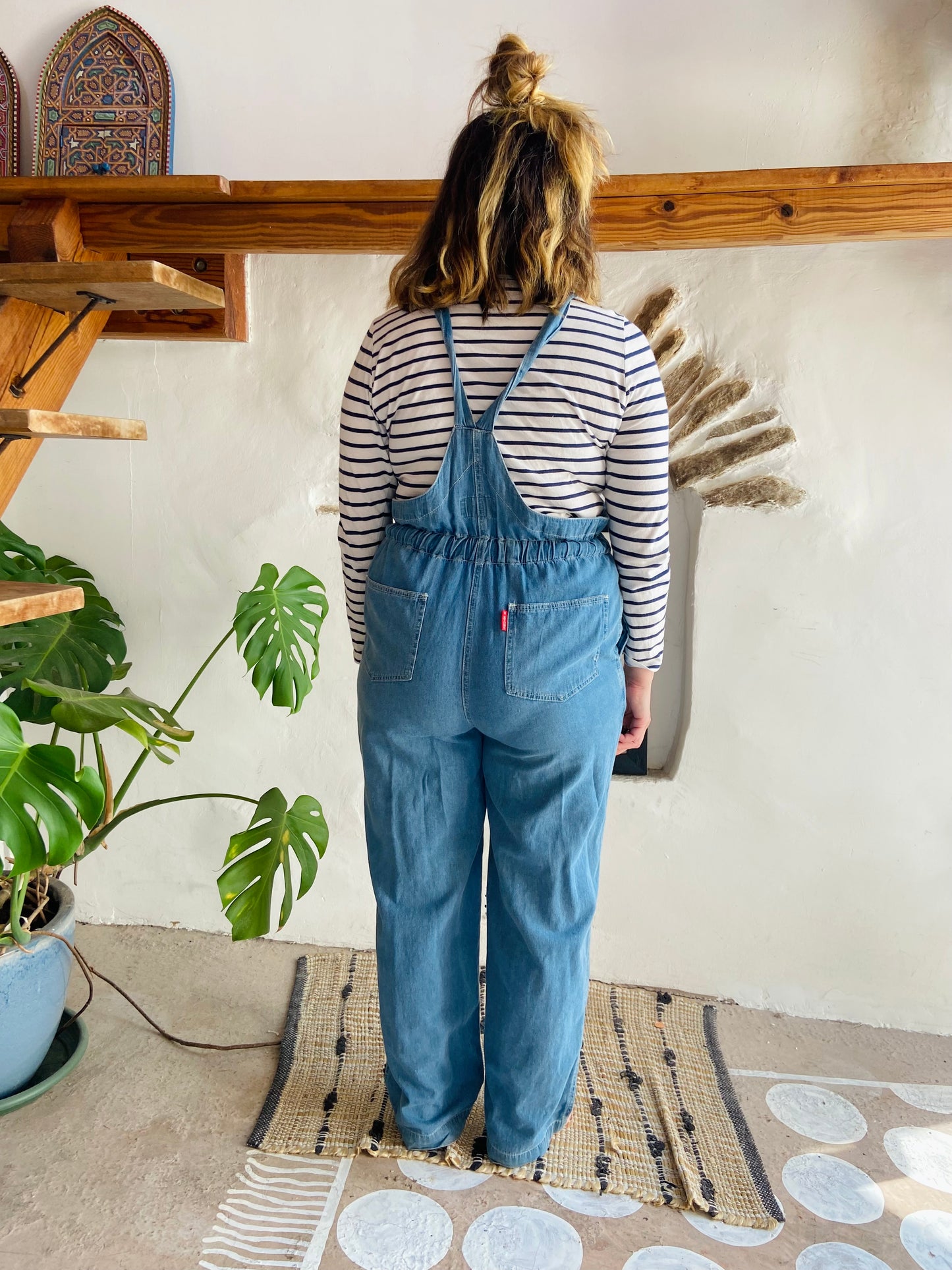 VINTAGE 90's Blue Cotton Wide Leg Jumpsuit - S