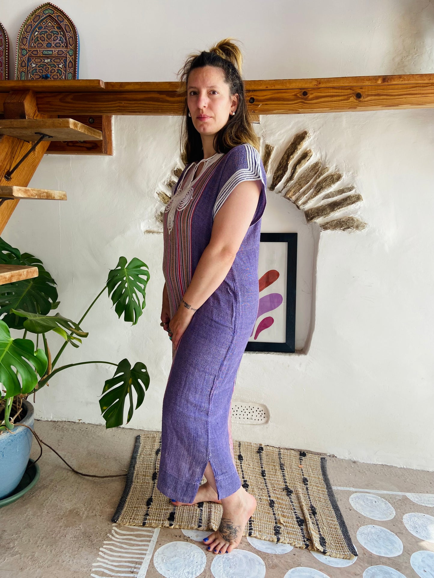 VINTAGE Bohemian Stripe Rainbow Tunic Maxi Dress - M